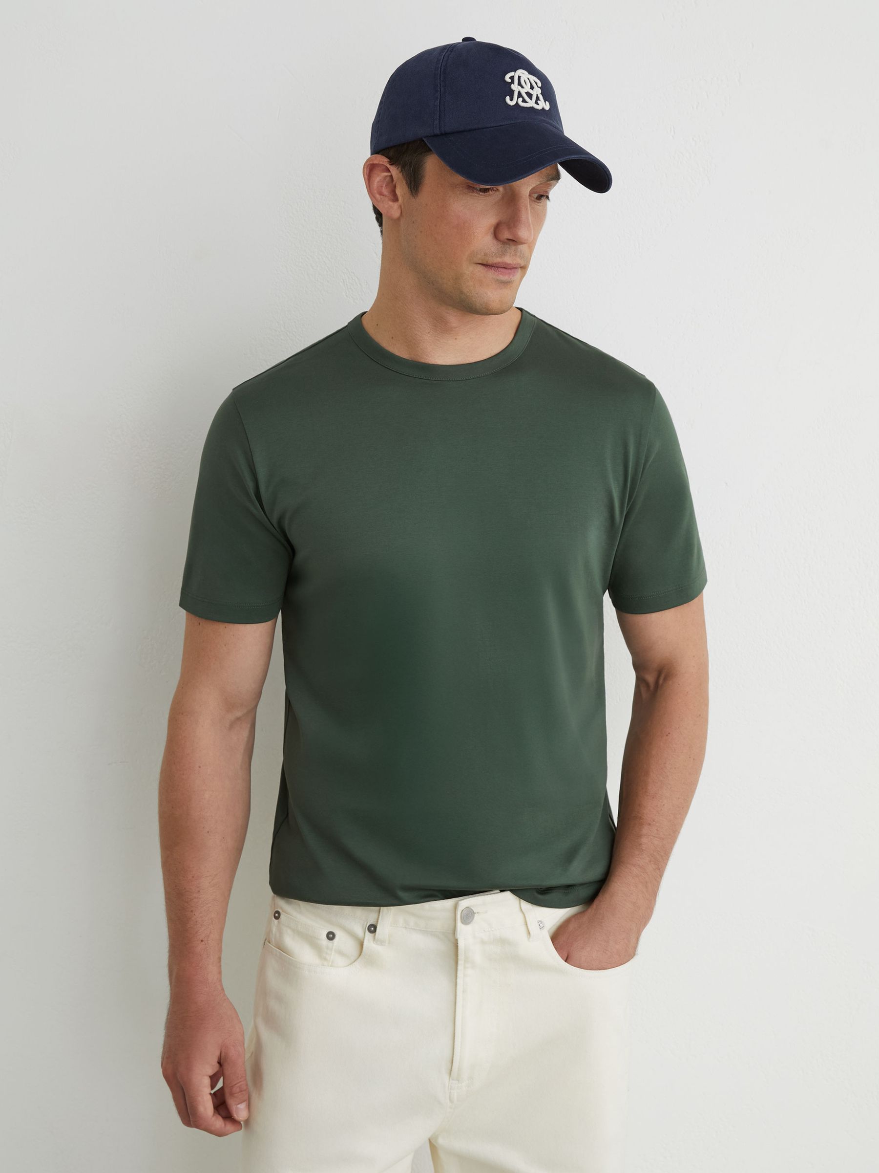 Mercerised-Cotton Tailored-Fit T-Shirt in Kale Green - Image 1 of 5