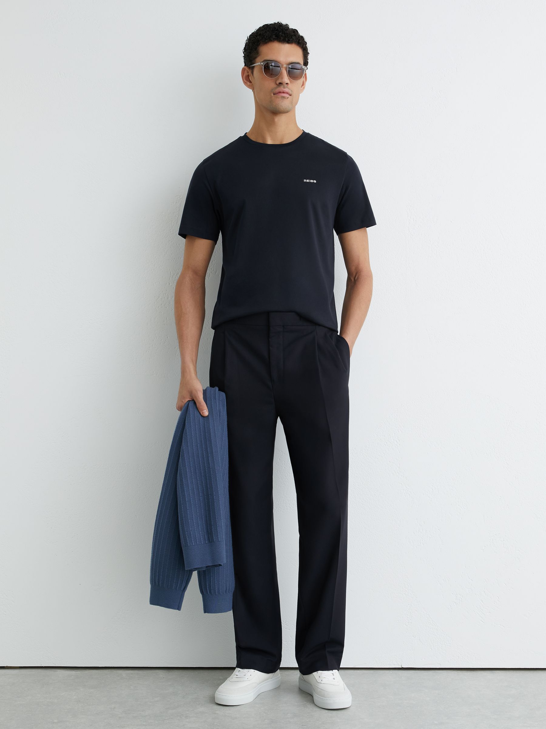 Cotton Logo Crew-Neck T-shirt in Navy - image 3
