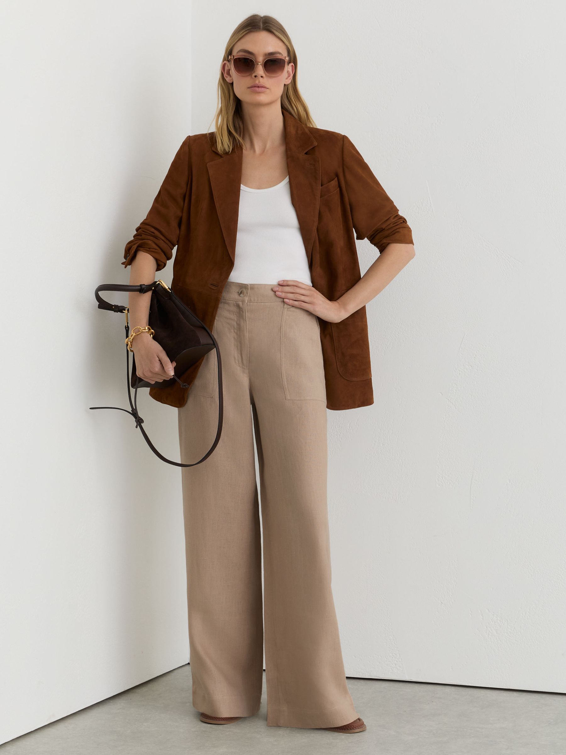 Linen Wide Leg Trousers in Neutral - Image 7 of 8