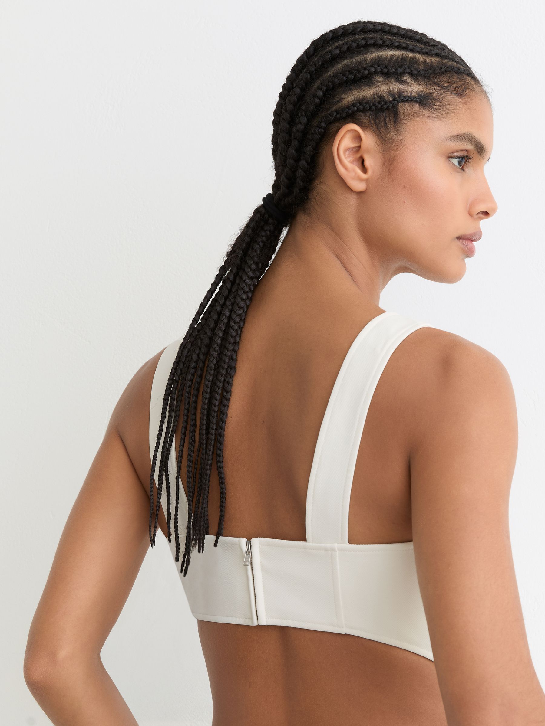 Waisted Cut-Out Twill Midi Dress in Ivory - Image 5 of 8