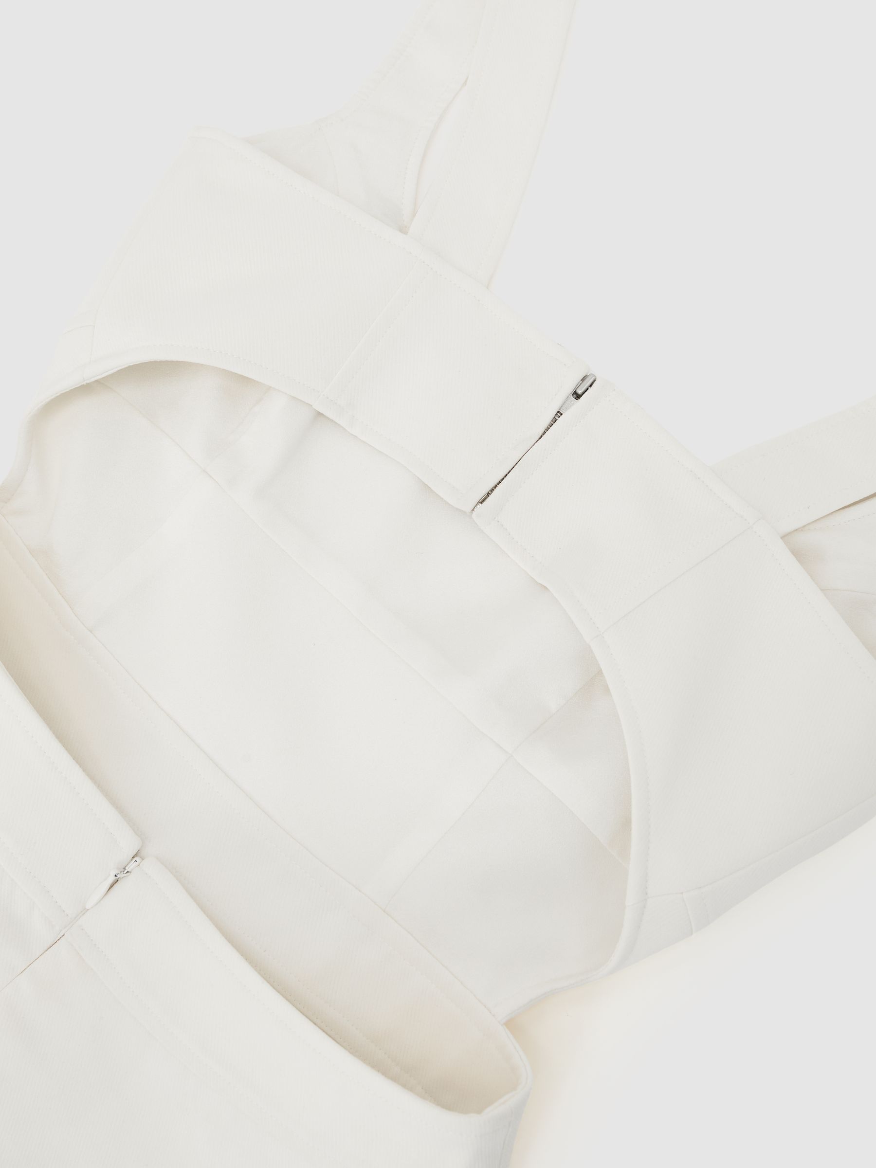 Waisted Cut-Out Twill Midi Dress in Ivory - Image 8 of 8