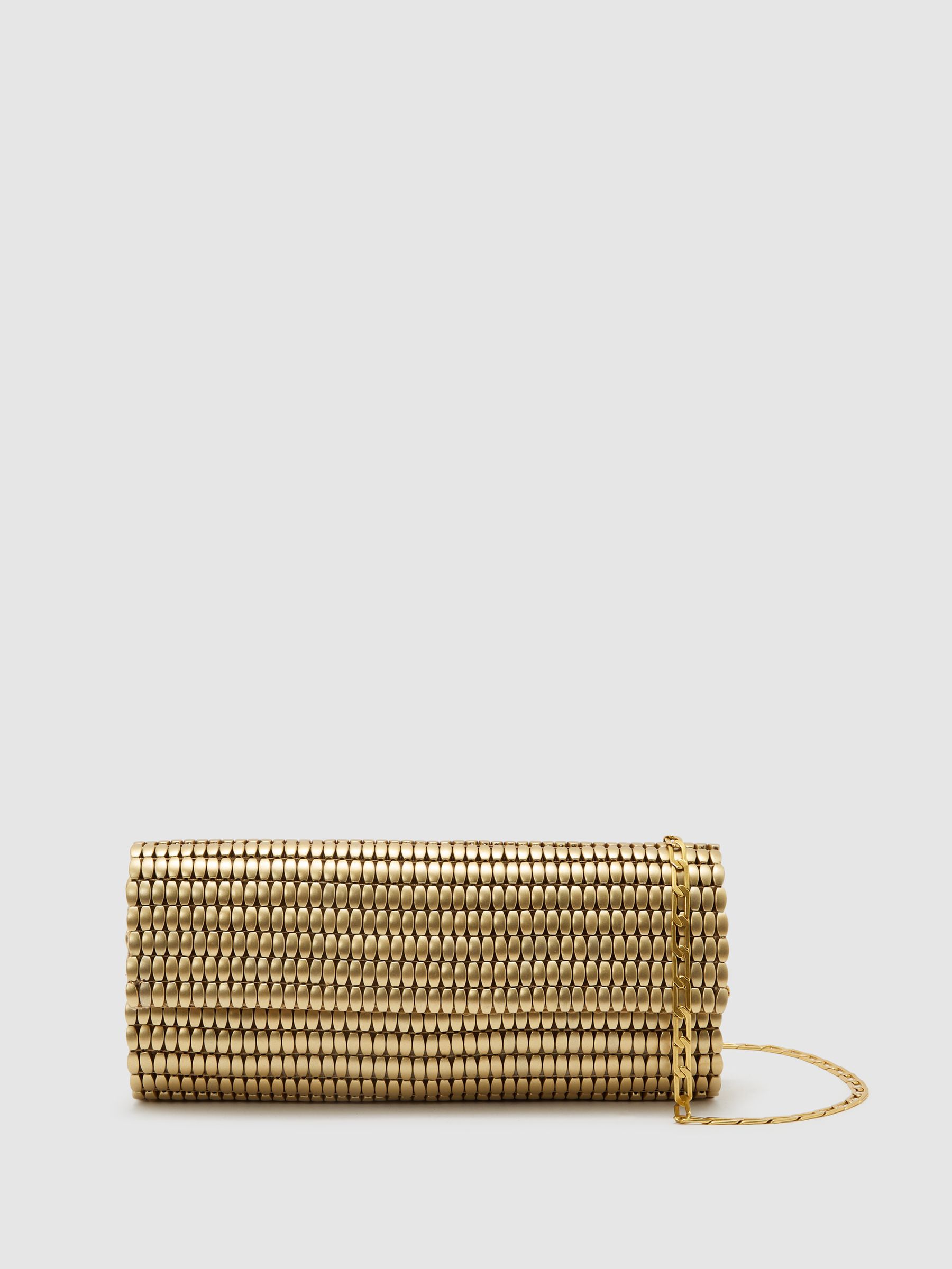 Beaded Clutch Bag in Gold - Image 1 of 5 Beaded Clutch Bag in Gold - Image 1 of 5