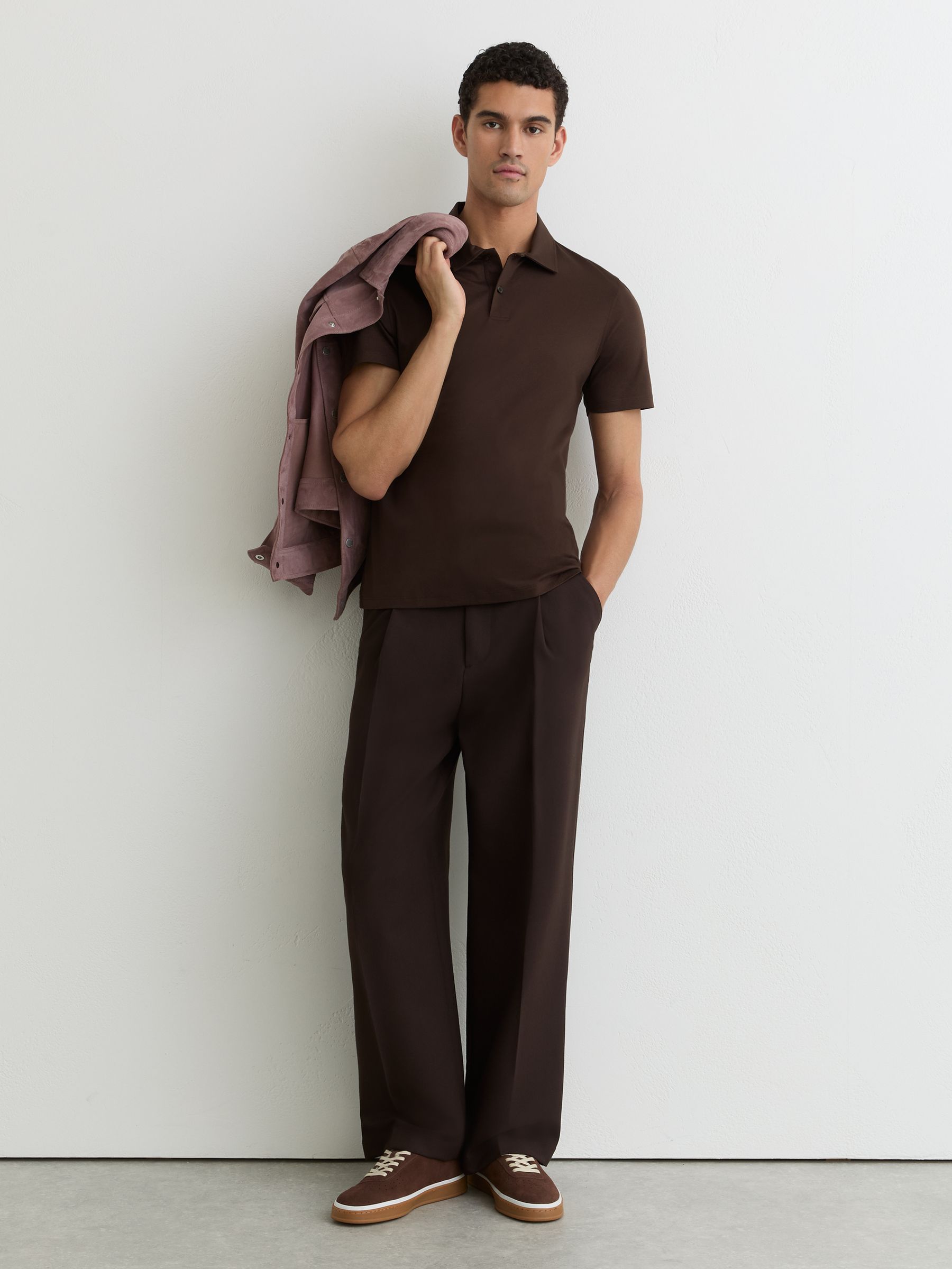 Air-Water Cotton Polo Shirt in Brown - Image 1 of 6
