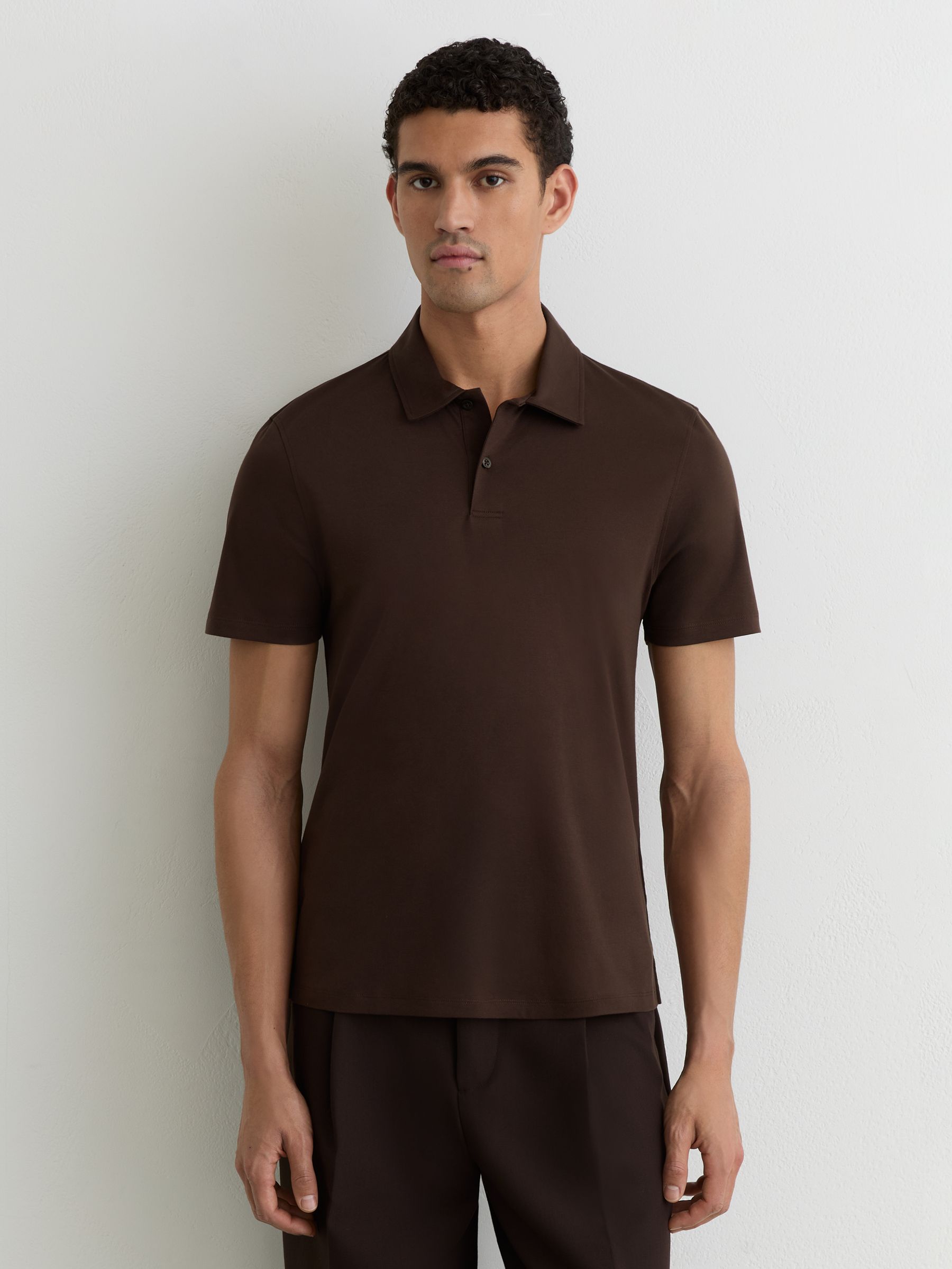 Air-Water Cotton Polo Shirt in Brown - Image 3 of 6