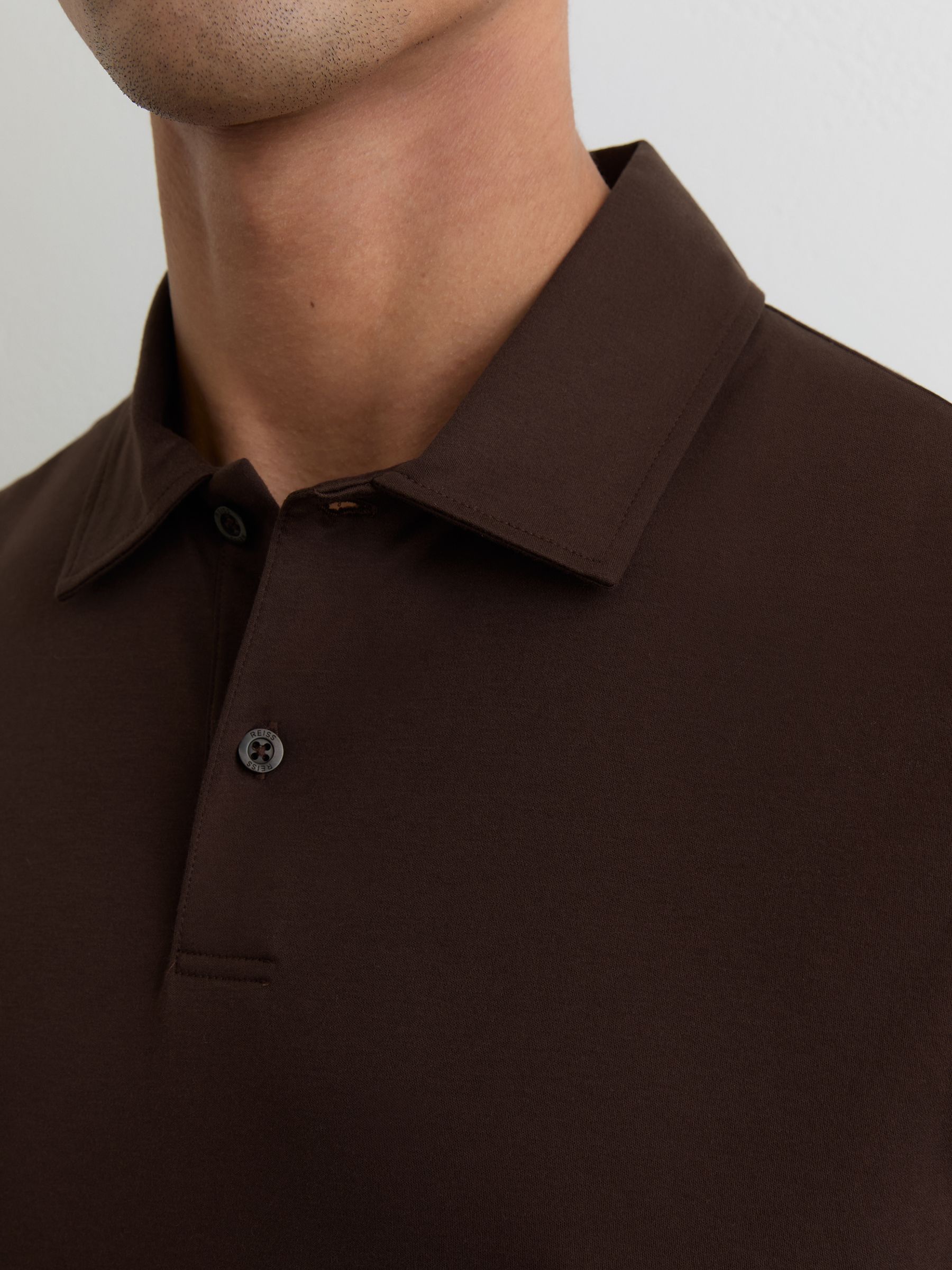 Air-Water Cotton Polo Shirt in Brown - Image 4 of 6