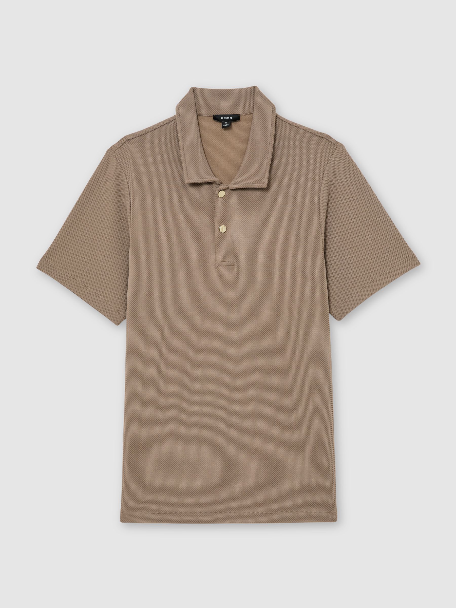 Textured Half-Button Polo Shirt in Camel Brown - image 1