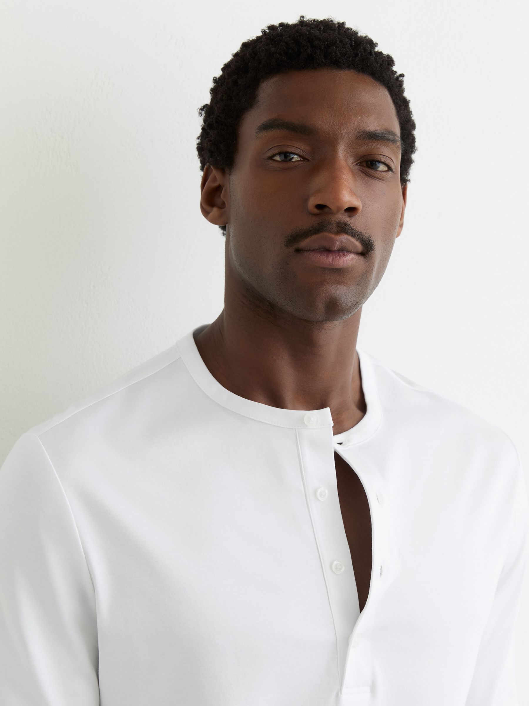 Airwater-Cotton Jersey Henley T-Shirt in White - image 2