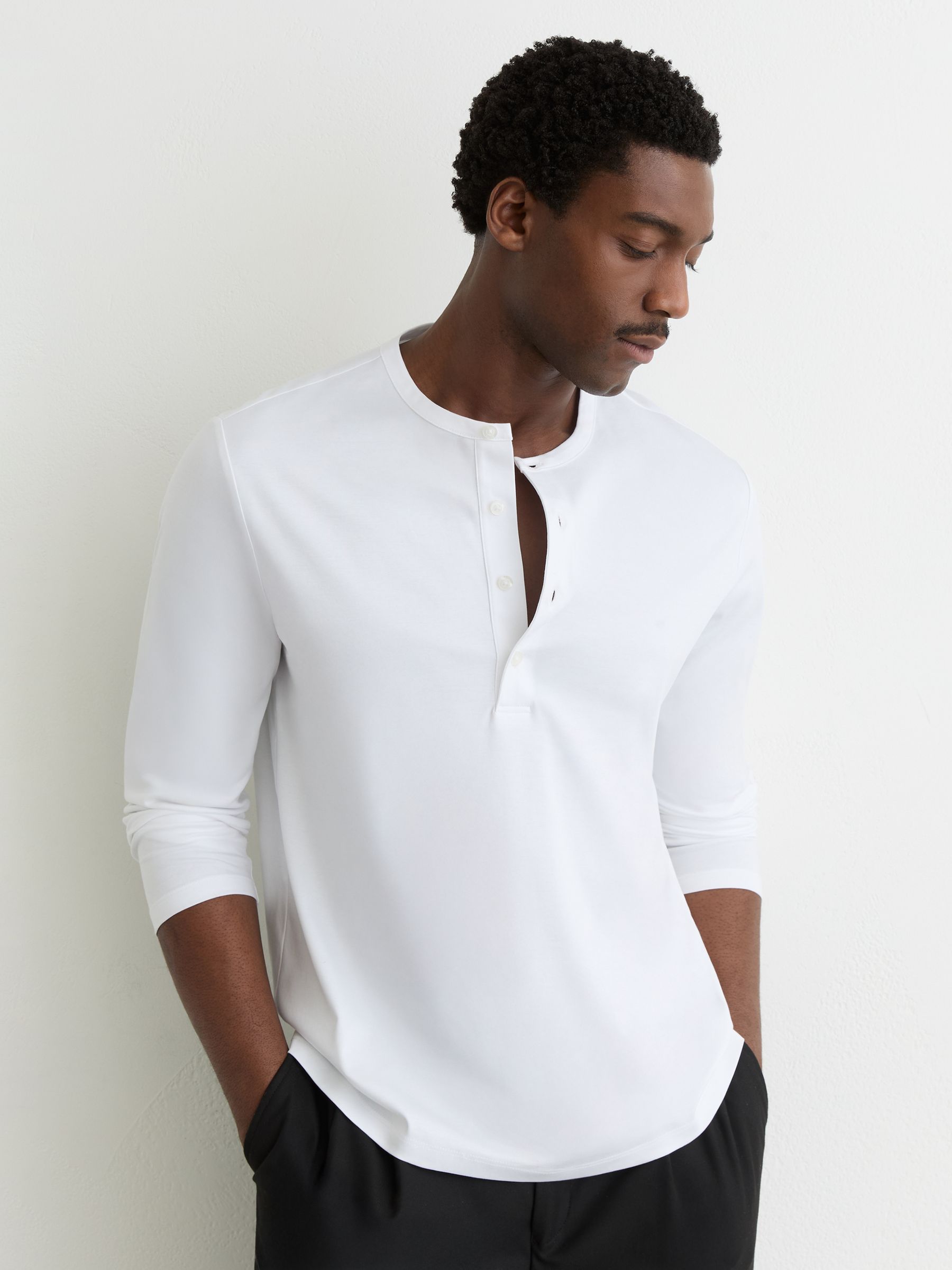 Airwater-Cotton Henley Shirt in White - Image 3 of 7