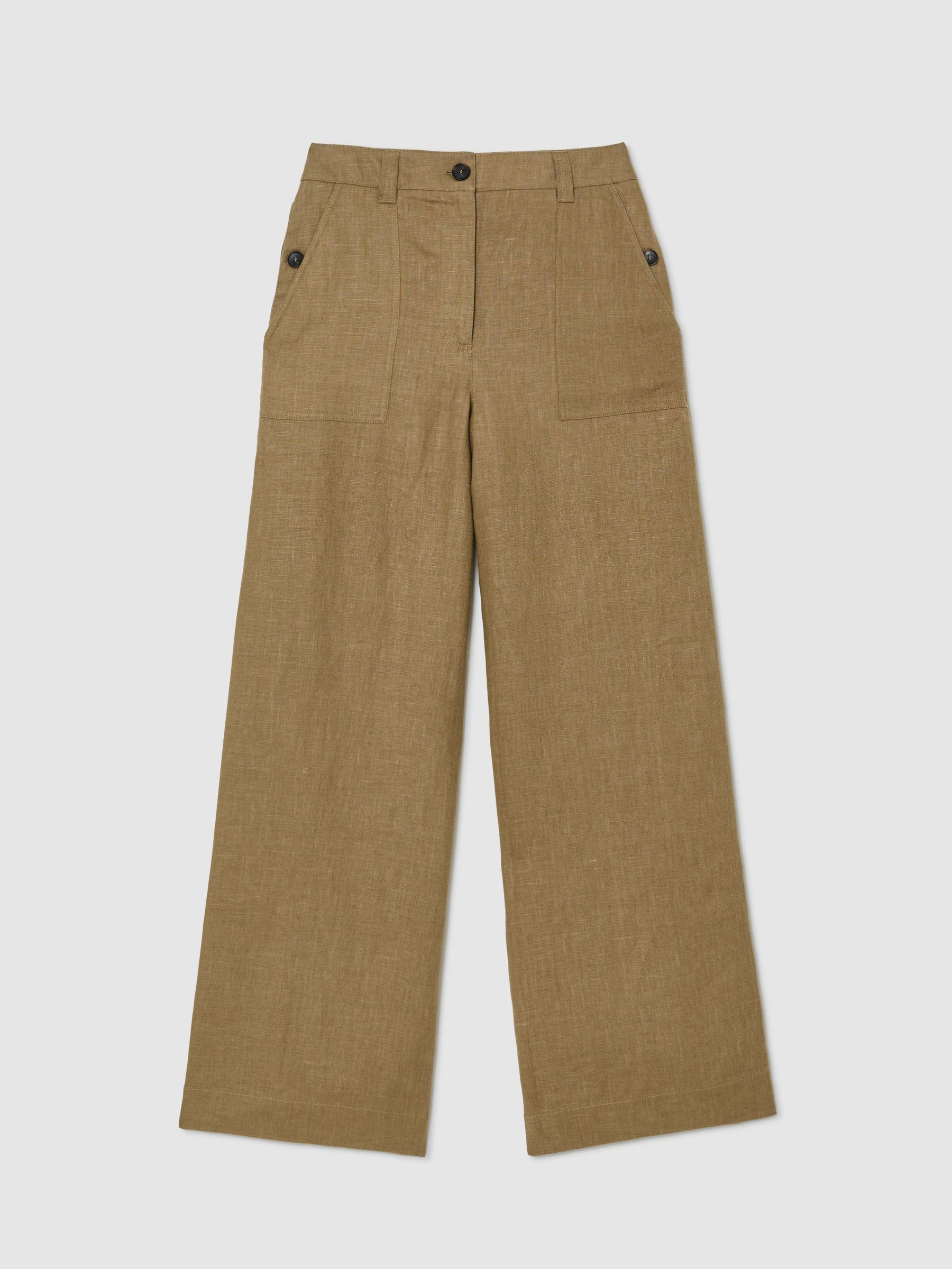 Linen Wide-Leg Trousers in Light Khaki Green - Image 2 of 7 Linen Wide-Leg Trousers in Light Khaki Green - Image 2 of 7