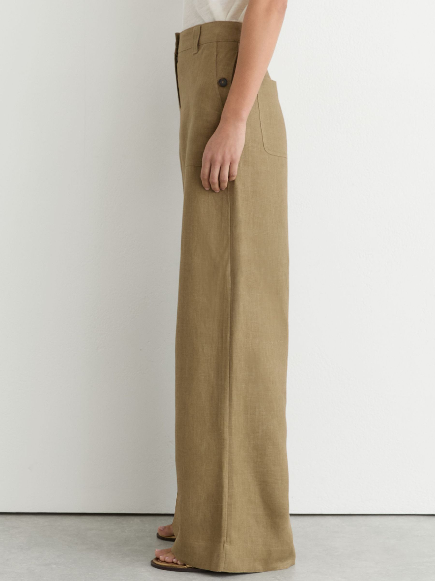 Linen Wide-Leg Trousers in Light Khaki Green - image 4