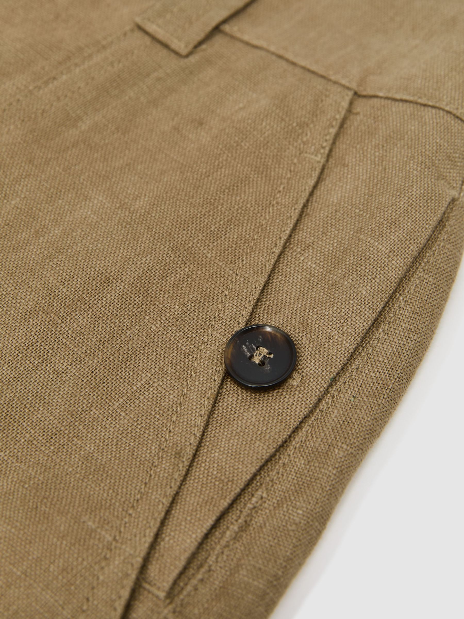 Linen Wide-Leg Trousers in Light Khaki Green - image 3