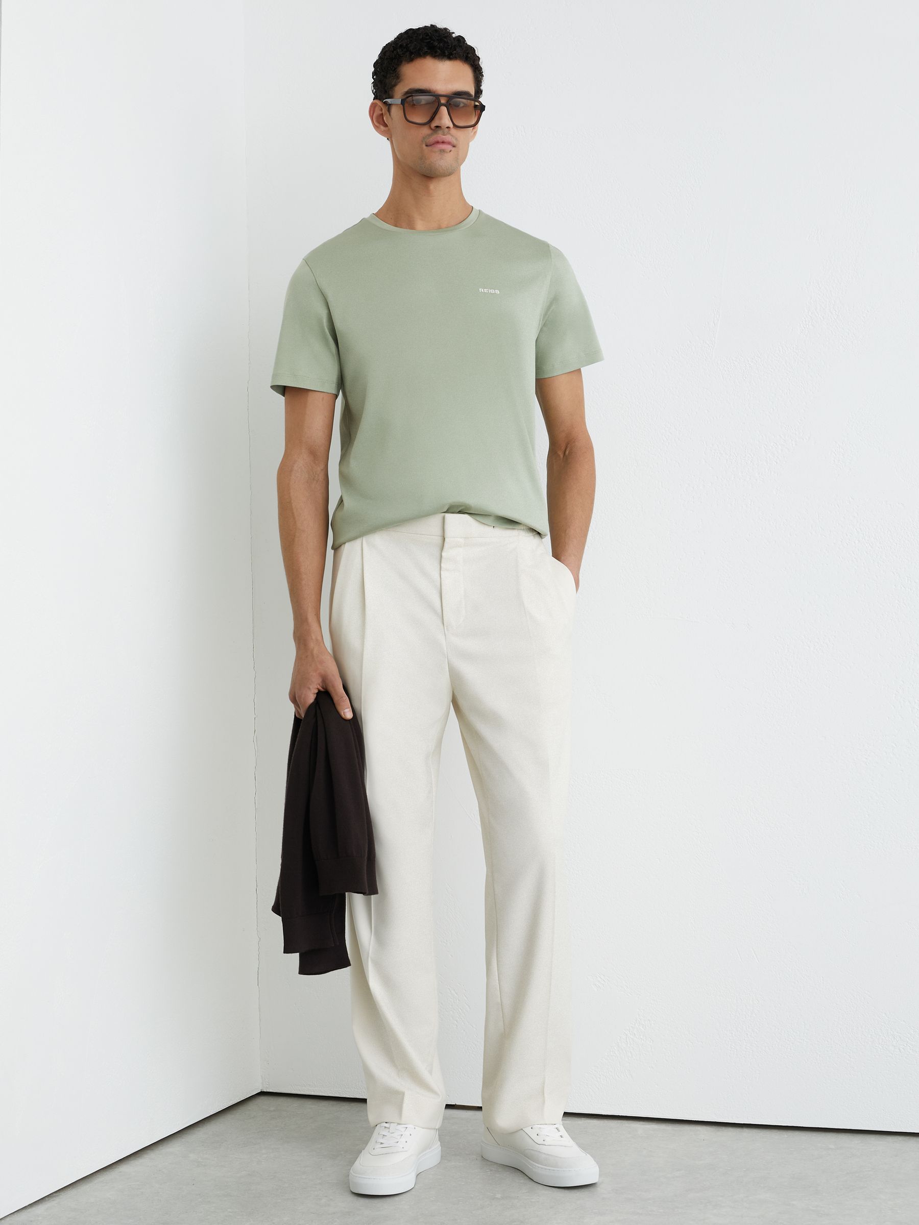 Cotton Logo Crew-Neck T-shirt in Sage Green - Image 1 of 6