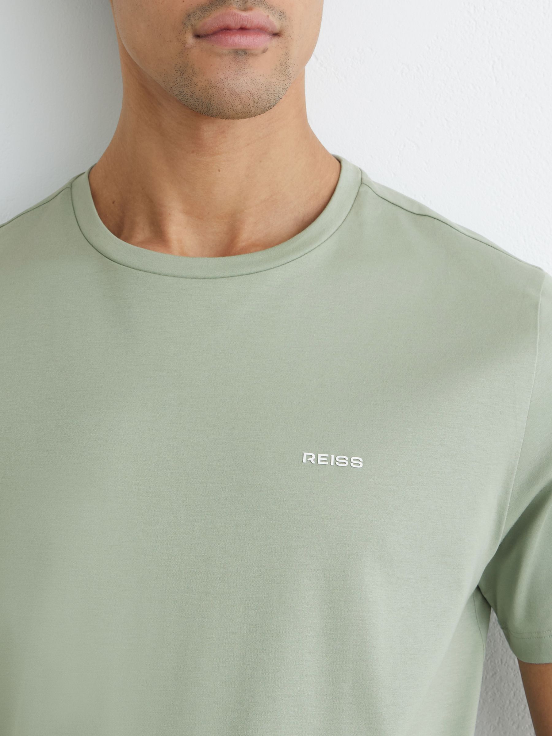 Cotton Logo Crew-Neck T-shirt in Sage Green - Image 3 of 6