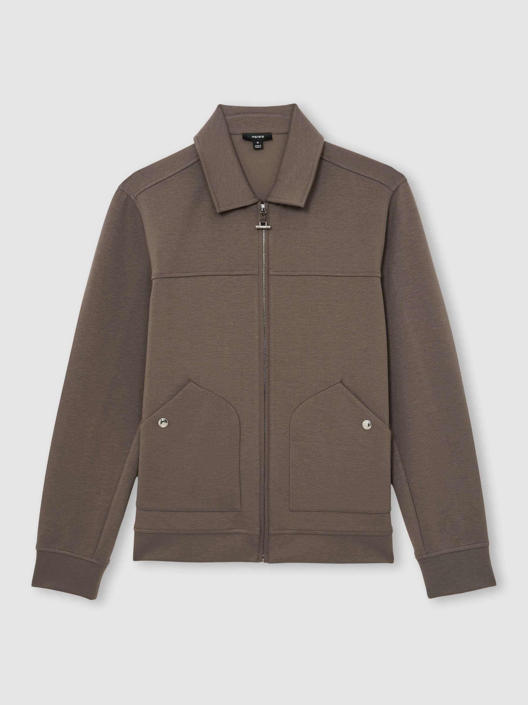 Premium Interlock Zip-Through Overshirt in Light Brown - Image 2 of 7