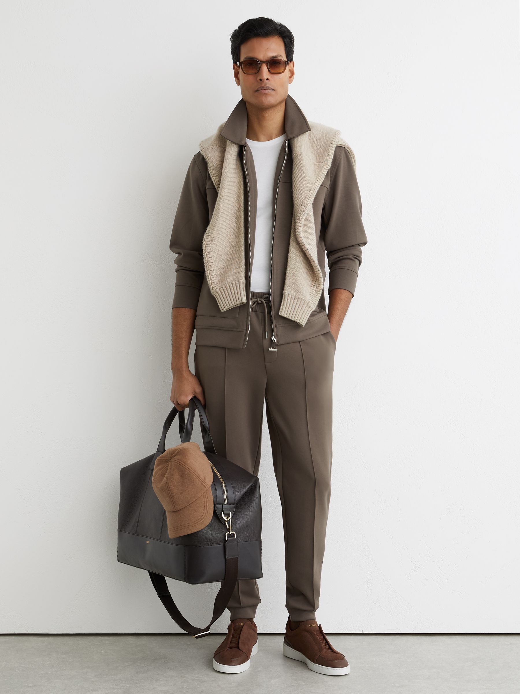 Premium Interlock Zip-Through Overshirt in Light Brown - Image 3 of 7