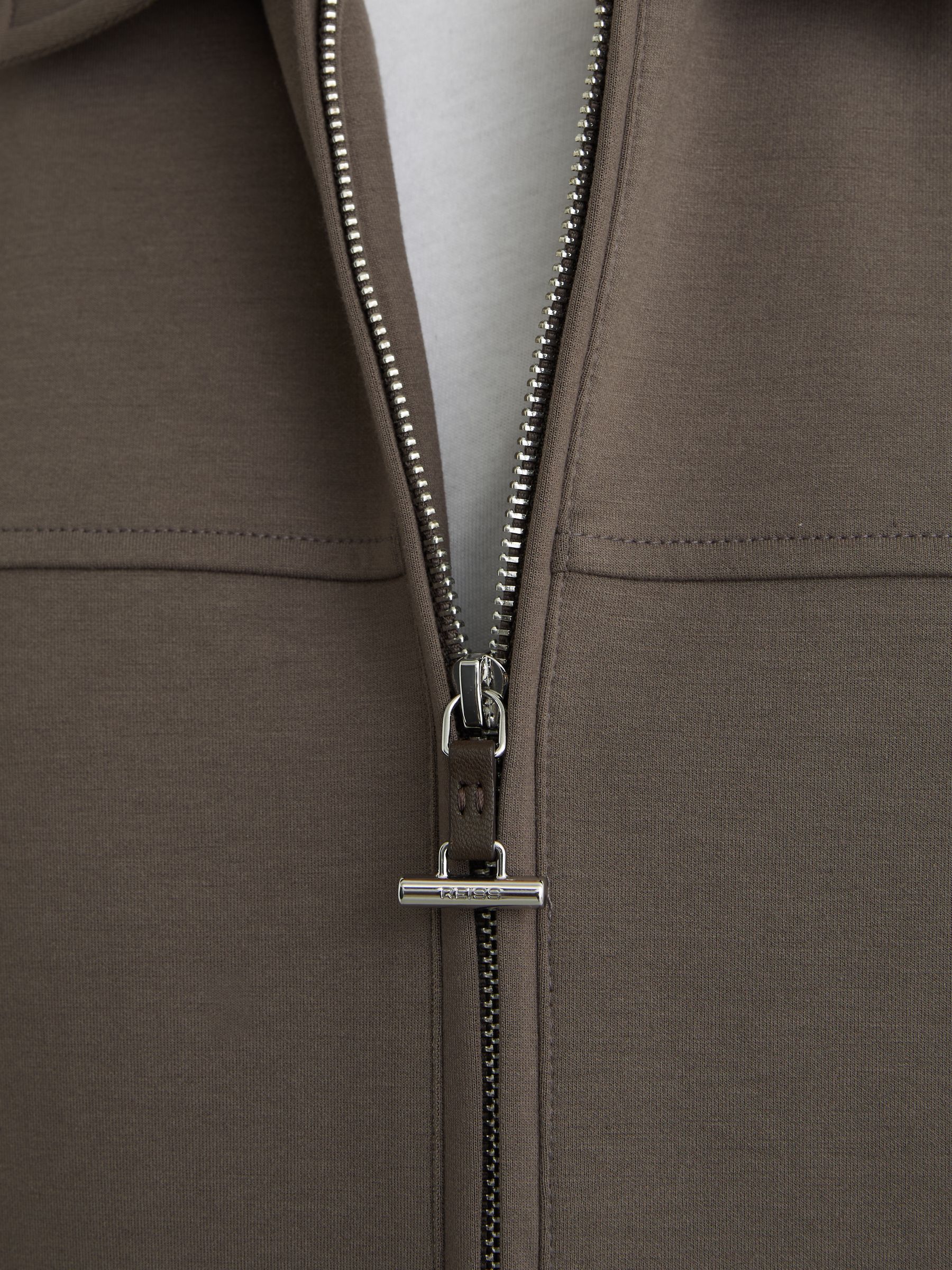 Premium Interlock Zip-Through Overshirt in Light Brown - Image 5 of 7