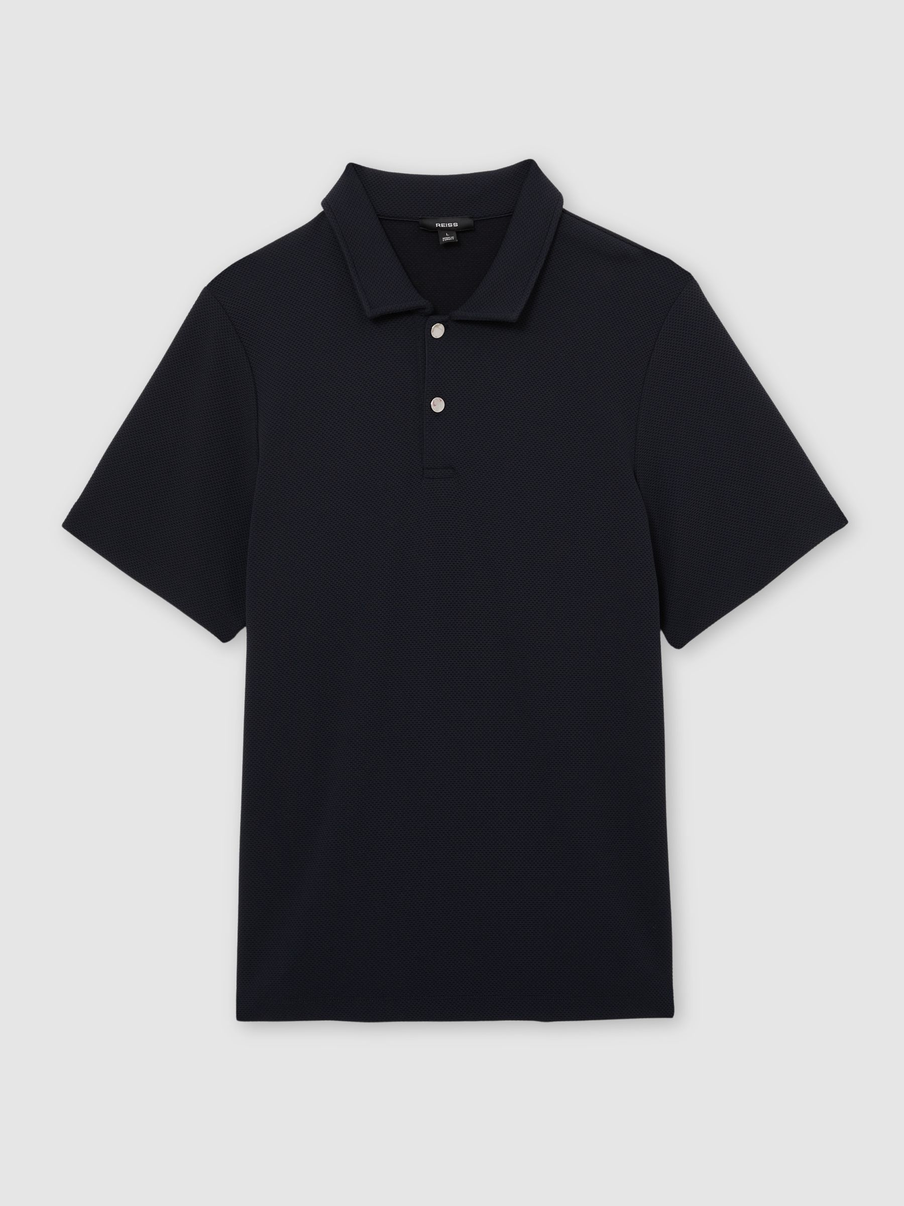 Textured Half-Button Polo Shirt in Navy - Image 2 of 6