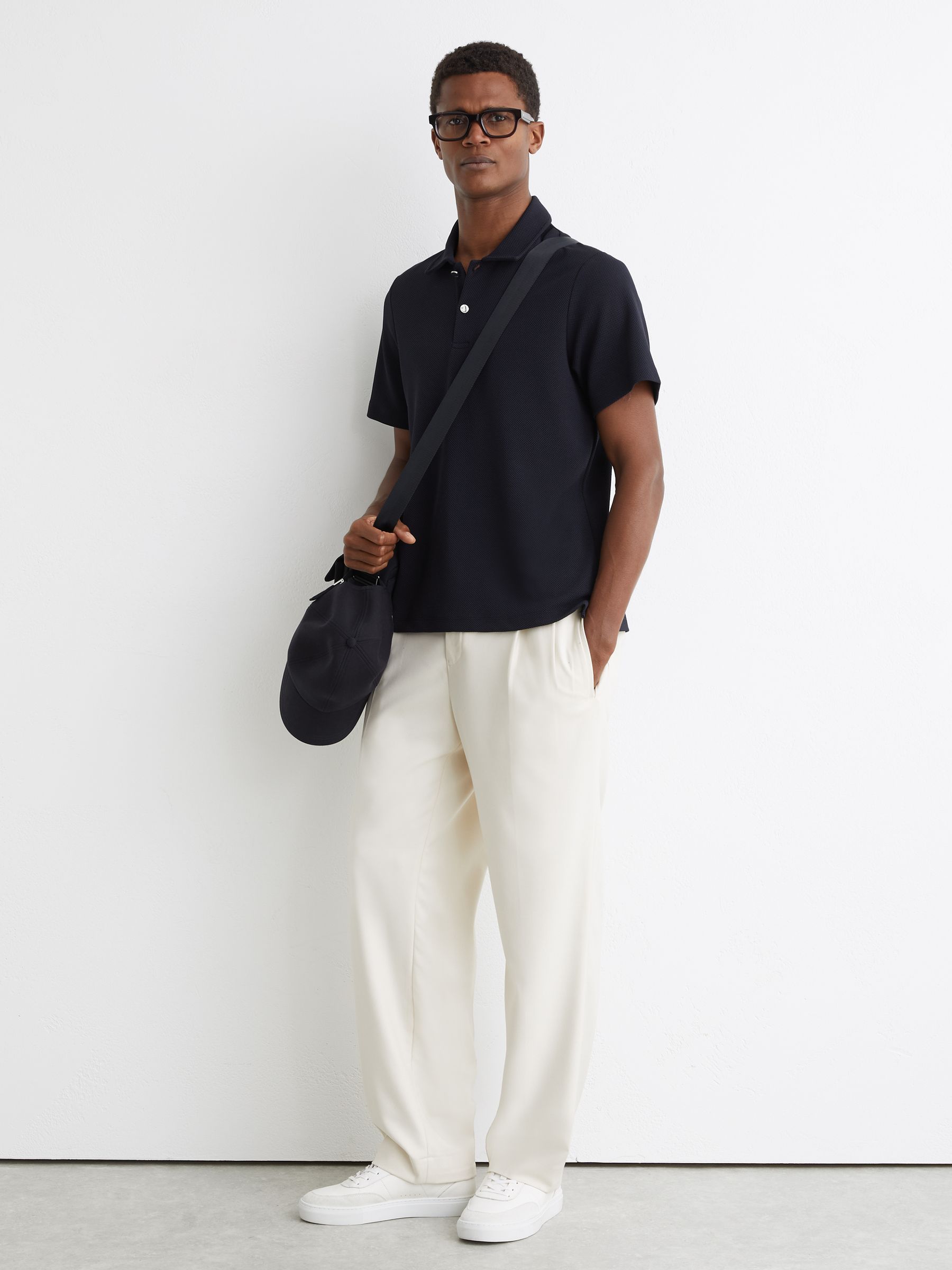 Textured Half-Button Polo Shirt in Navy - Image 3 of 6
