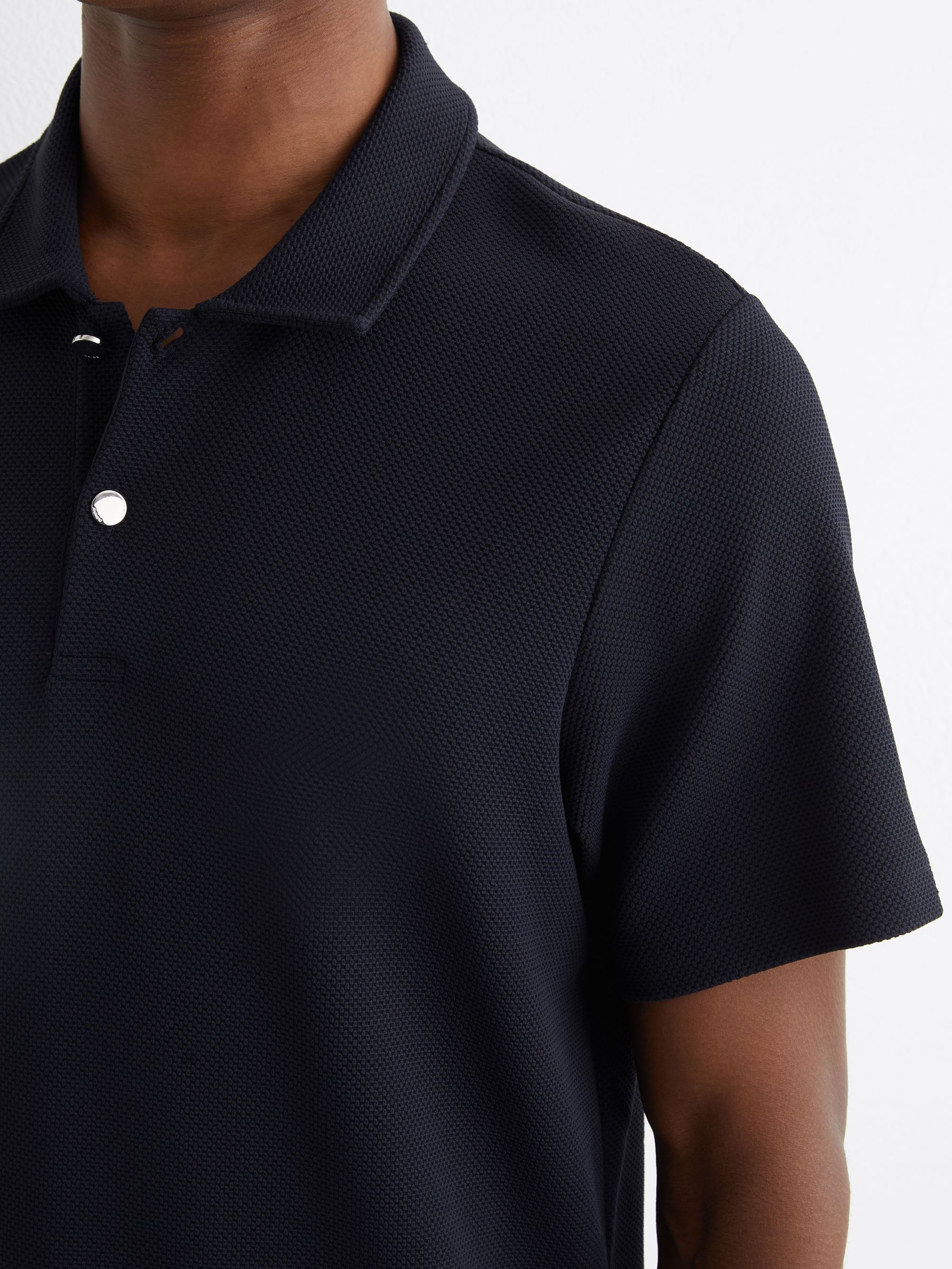 Textured Half-Button Polo Shirt in Navy - Image 4 of 6