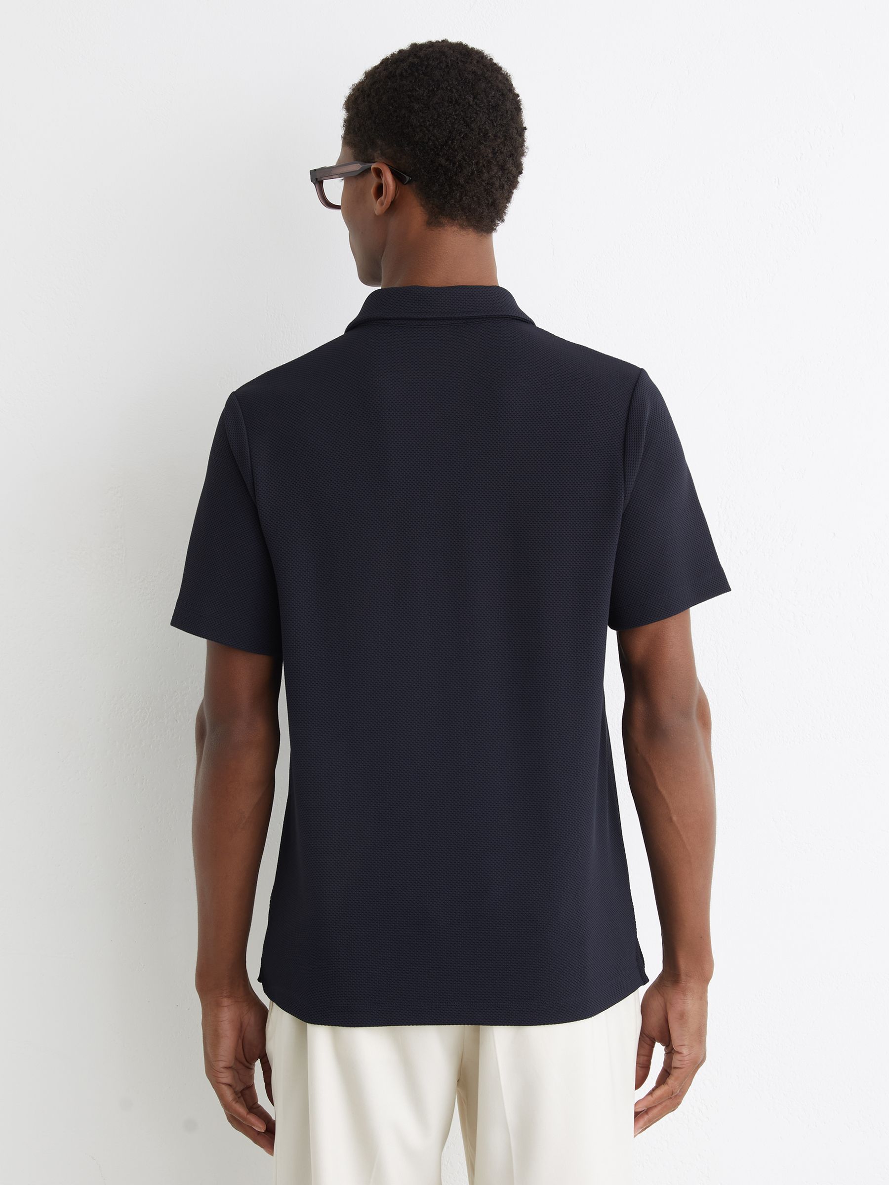 Textured Half-Button Polo Shirt in Navy - image 4