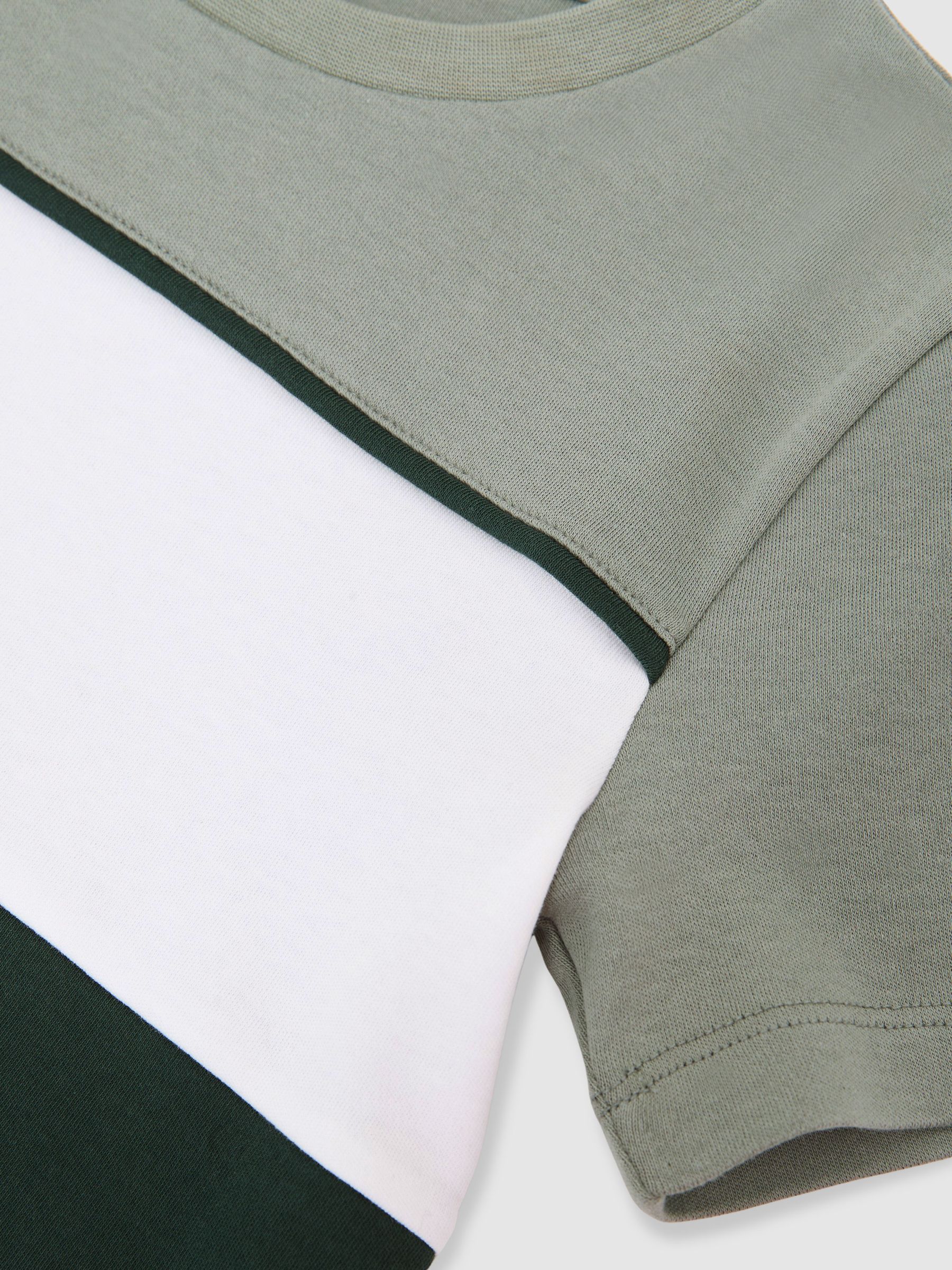 Cotton Colour-Block T-Shirt in Dark Green/Sage/Off White - Image 4 of 4