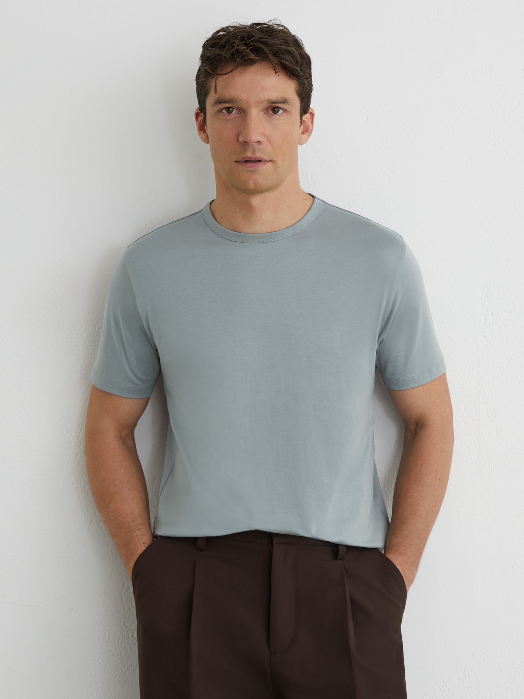 Mercerised-Cotton Crew-Neck T-Shirt in Steel Blue - Image 1 of 6
