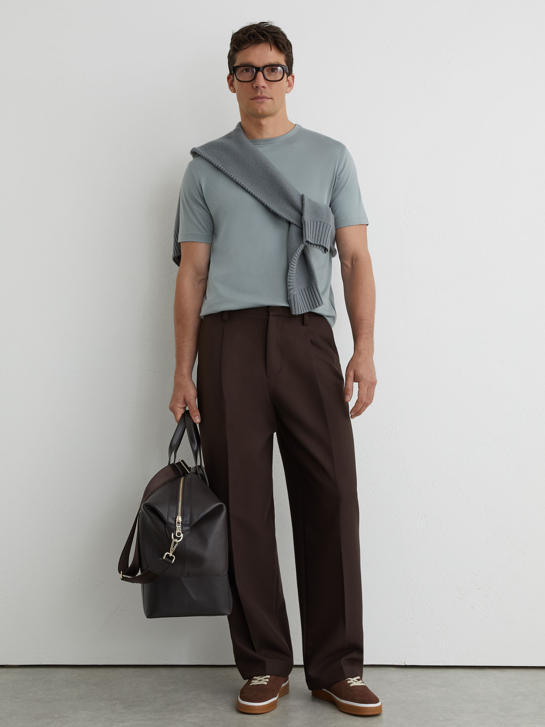 Mercerised-Cotton Crew-Neck T-Shirt in Steel Blue - Image 3 of 6