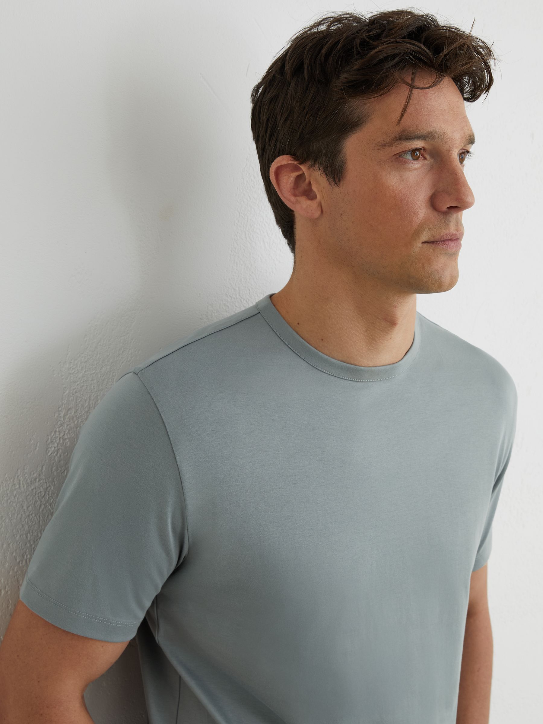 Mercerised-Cotton Crew-Neck T-Shirt in Steel Blue - Image 4 of 6