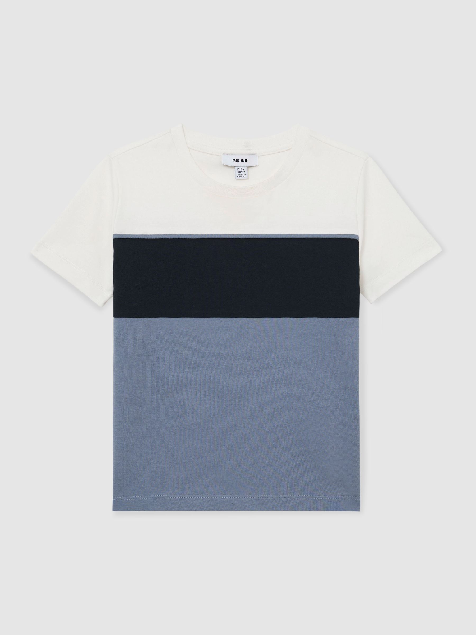 Cotton Colour-Block T-Shirt in Navy/Airforce Blue/Off White - Image 1 of 5
