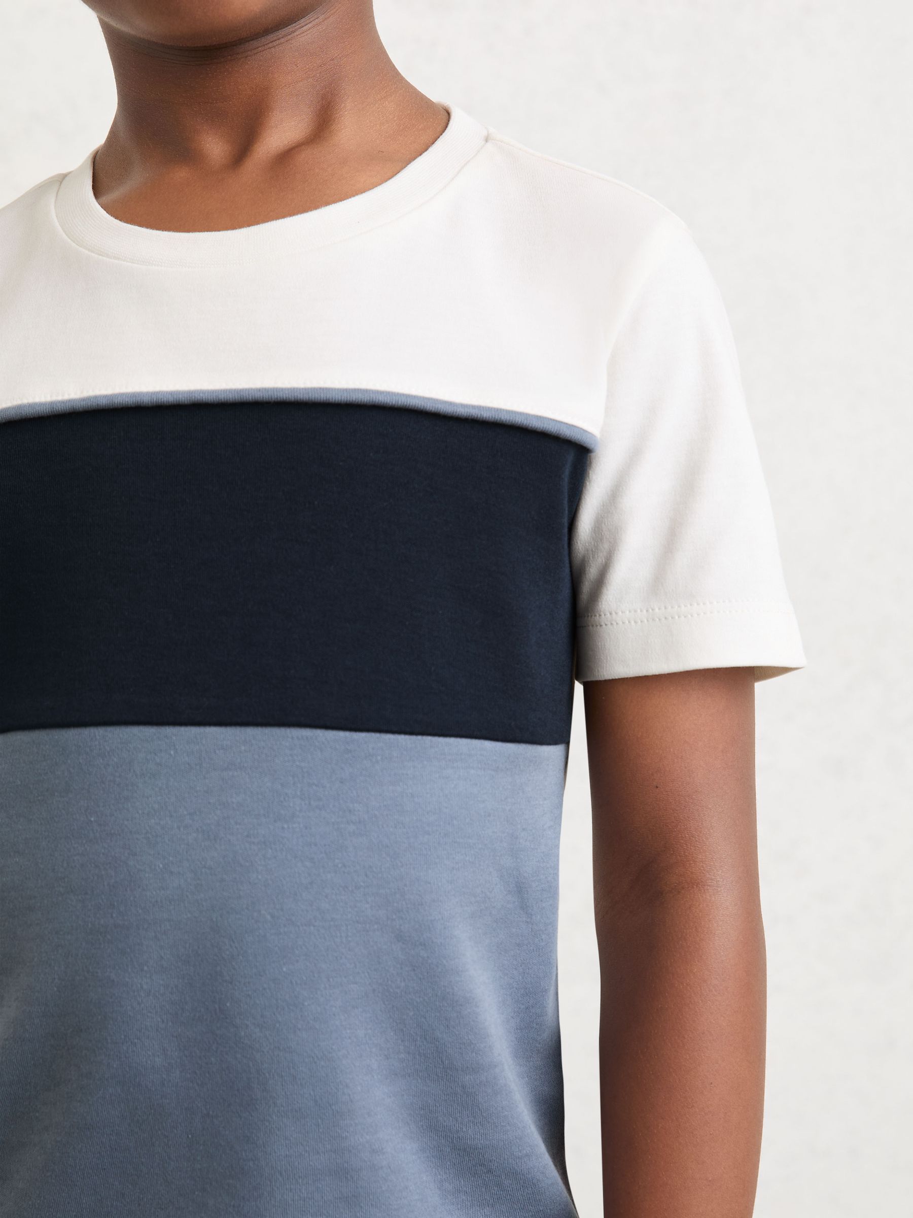 Cotton Colour-Block T-Shirt in Navy/Airforce Blue/Off White - Image 4 of 5