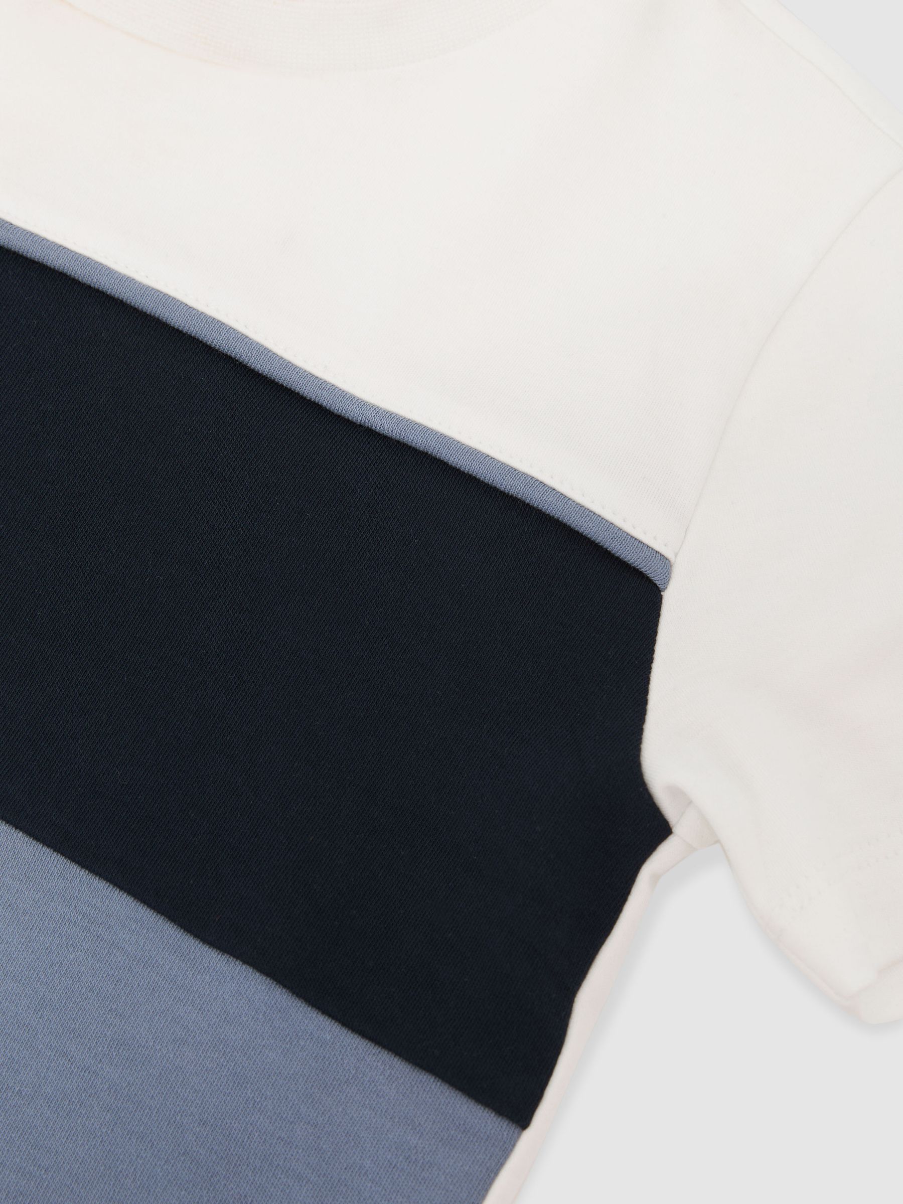 Cotton Colour-Block T-Shirt in Navy/Airforce Blue/Off White - Image 5 of 5