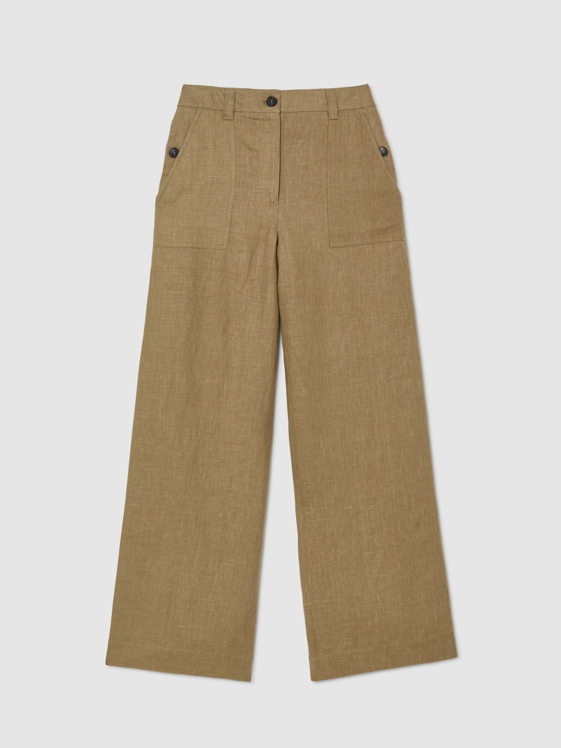 Petite Linen Wide-Leg Trousers in Light Khaki Green - image 1