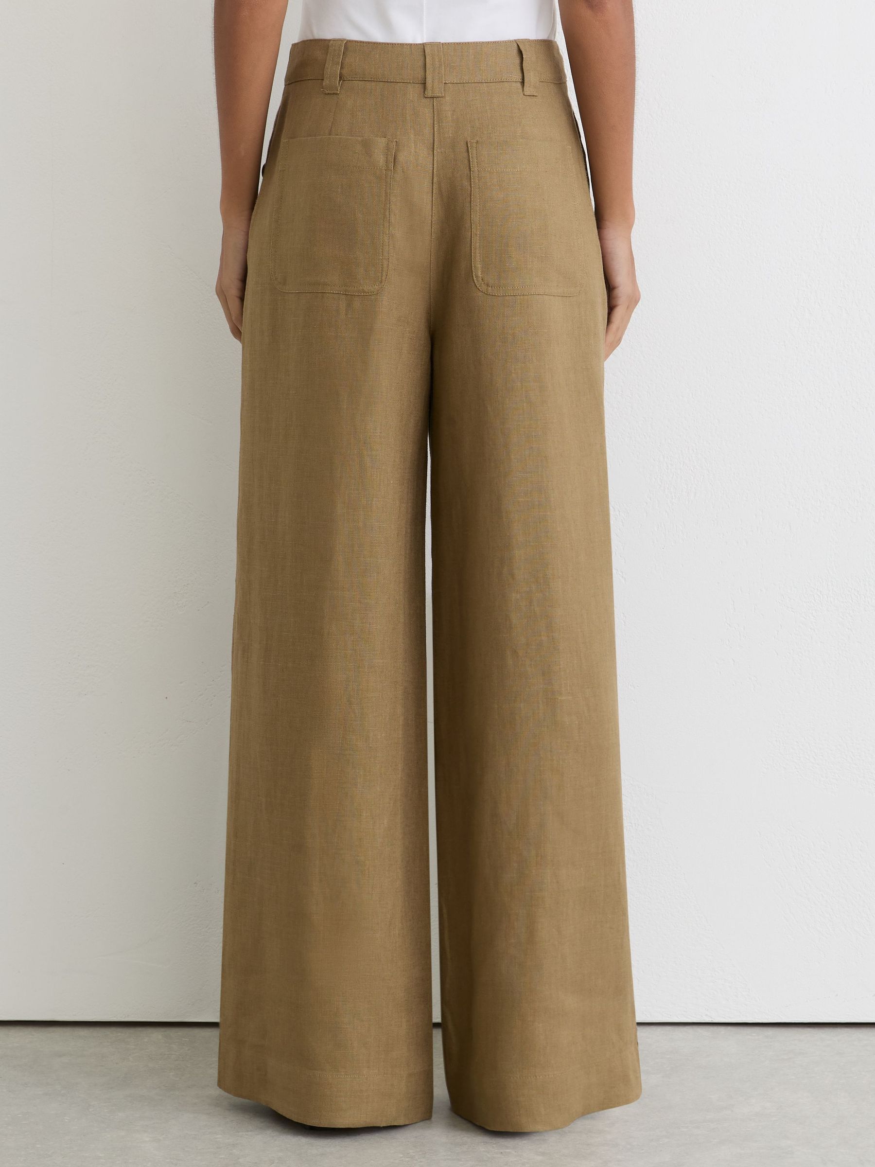 Petite Linen Wide-Leg Trousers in Light Khaki Green - Image 5 of 8