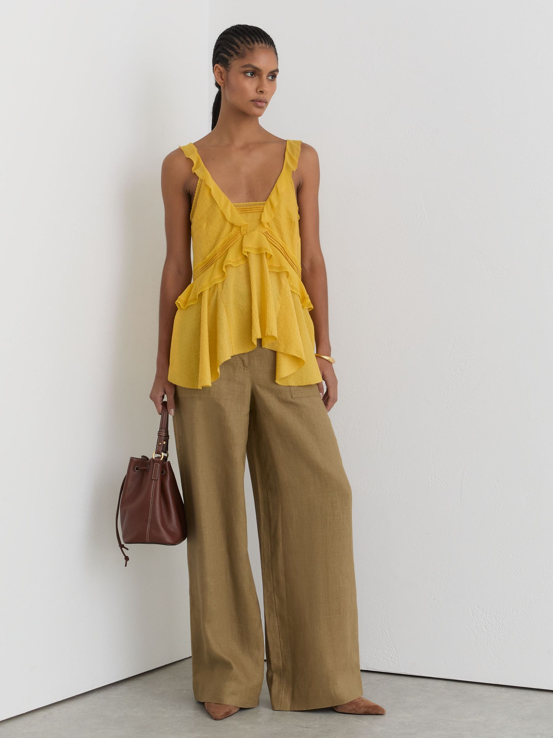 Petite Linen Wide-Leg Trousers in Light Khaki Green - Image 6 of 8