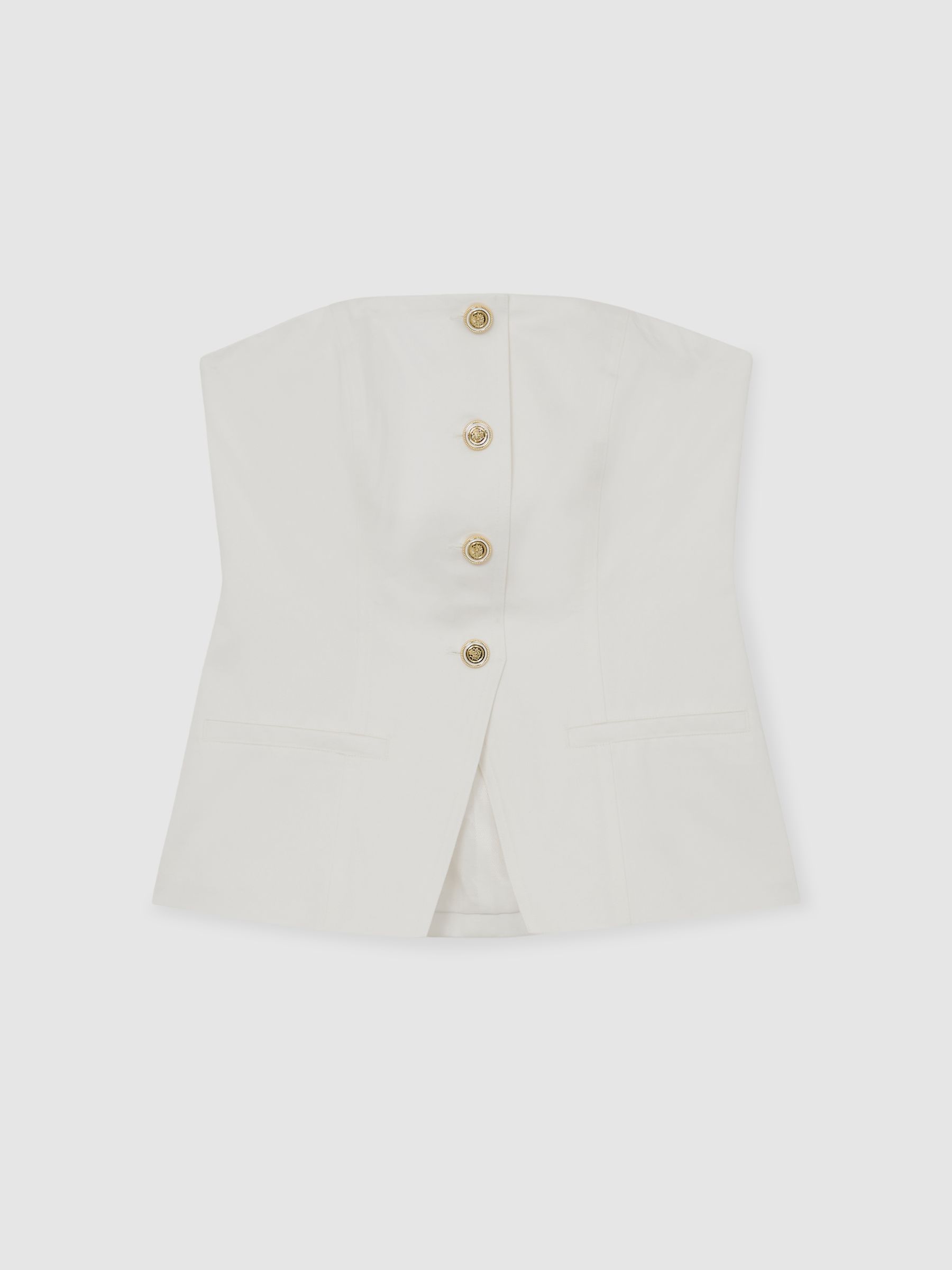 Cotton Strapless Button Waistcoat in Ivory - Image 2 of 6