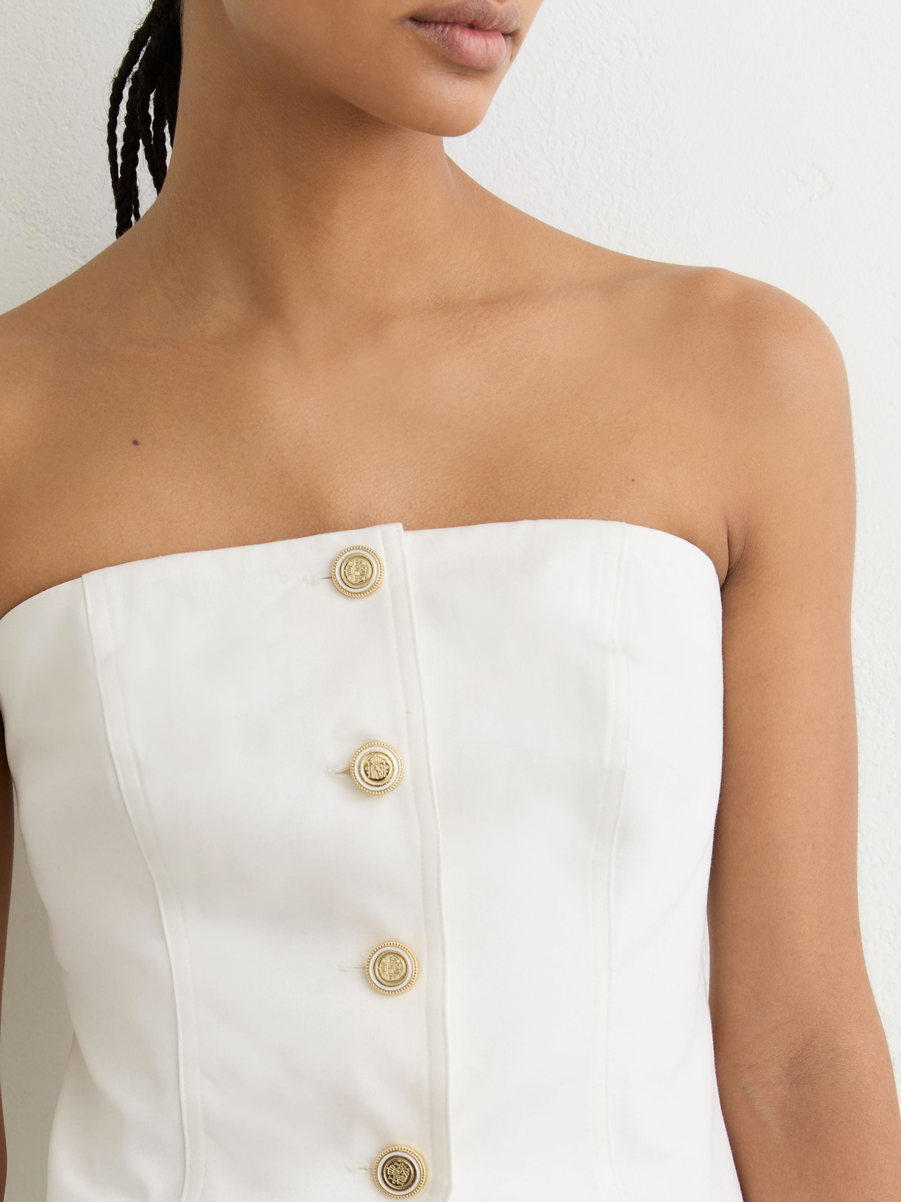 Cotton Strapless Button Waistcoat in Ivory - Image 4 of 6
