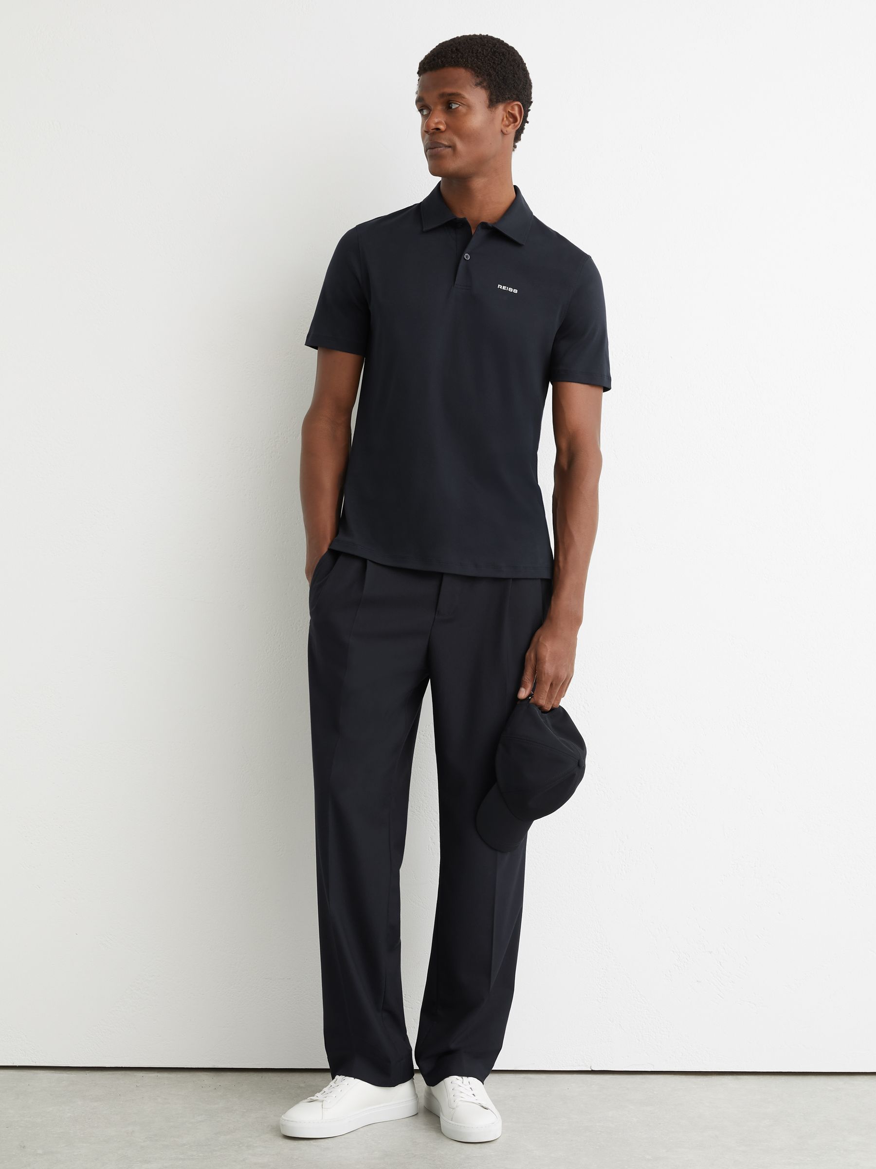 Airwater-Cotton Logo Polo Shirt in Navy - Image 1 of 6