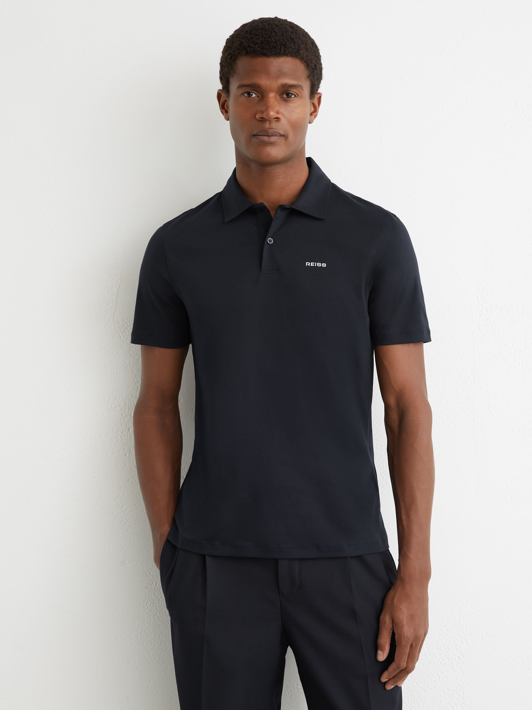 Airwater-Cotton Logo Polo Shirt in Navy - Image 3 of 6