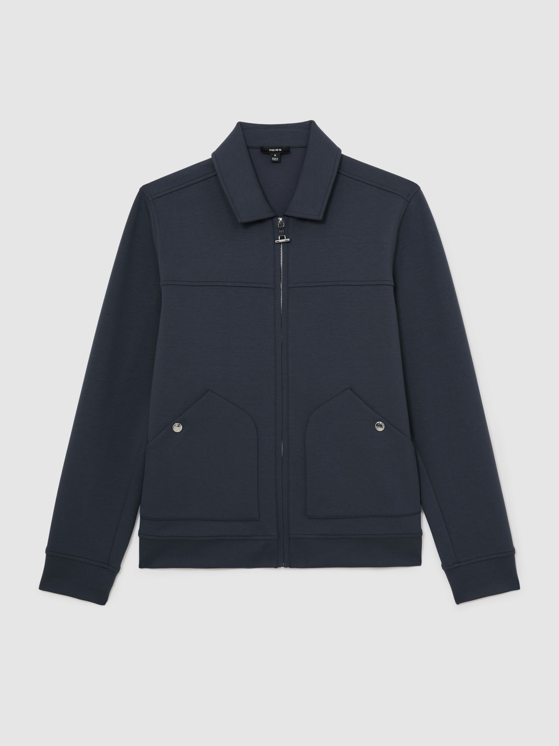 Premium Interlock Zip-Through Overshirt in Airforce Blue - Image 2 of 7