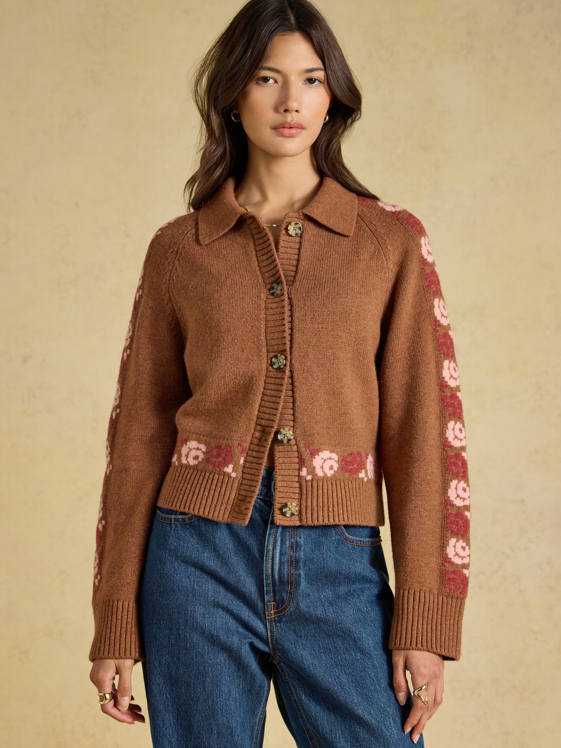 Embroidered Cowboy Tan Brown Cotton Blend Knitted Cardigan - Image 3 of 9