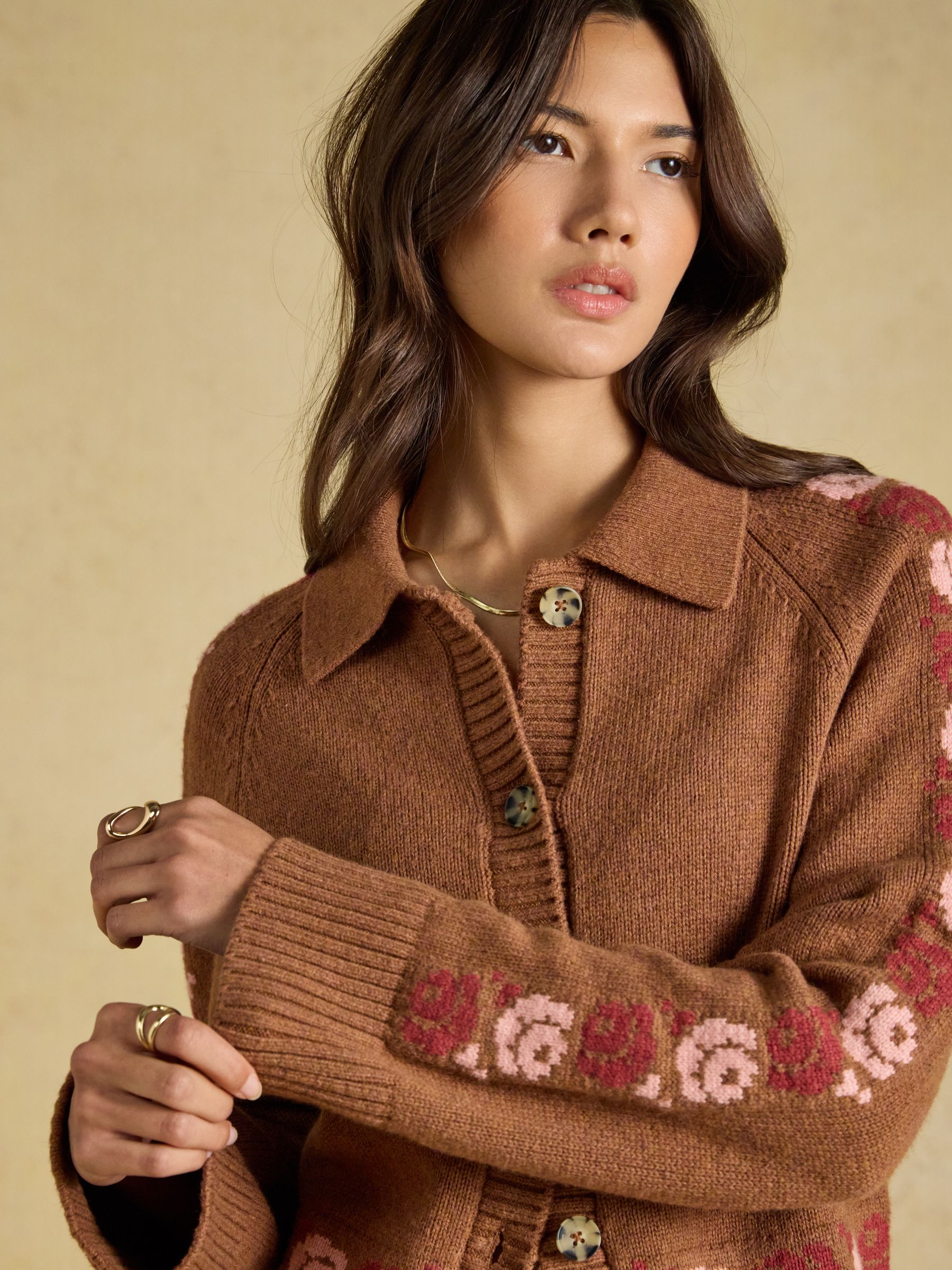 Embroidered Cowboy Tan Brown Cotton Blend Knitted Cardigan - Image 5 of 9