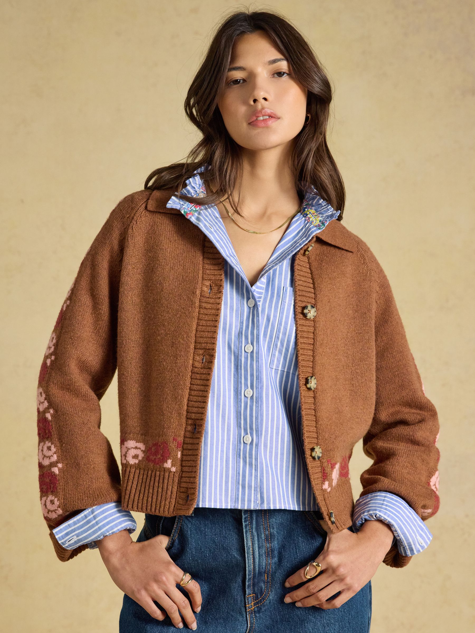 Embroidered Cowboy Tan Brown Cotton Blend Knitted Cardigan - Image 7 of 9