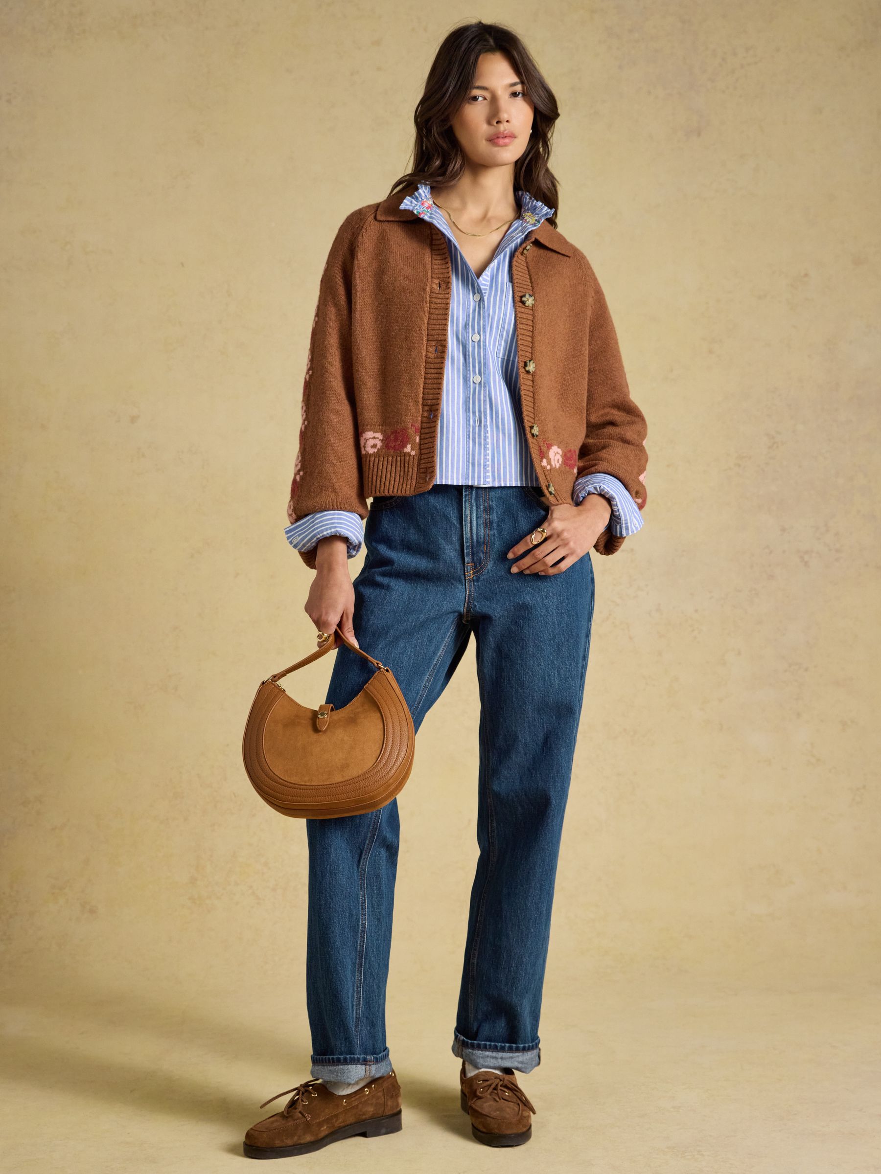 Embroidered Cowboy Tan Brown Cotton Blend Knitted Cardigan - Image 8 of 9