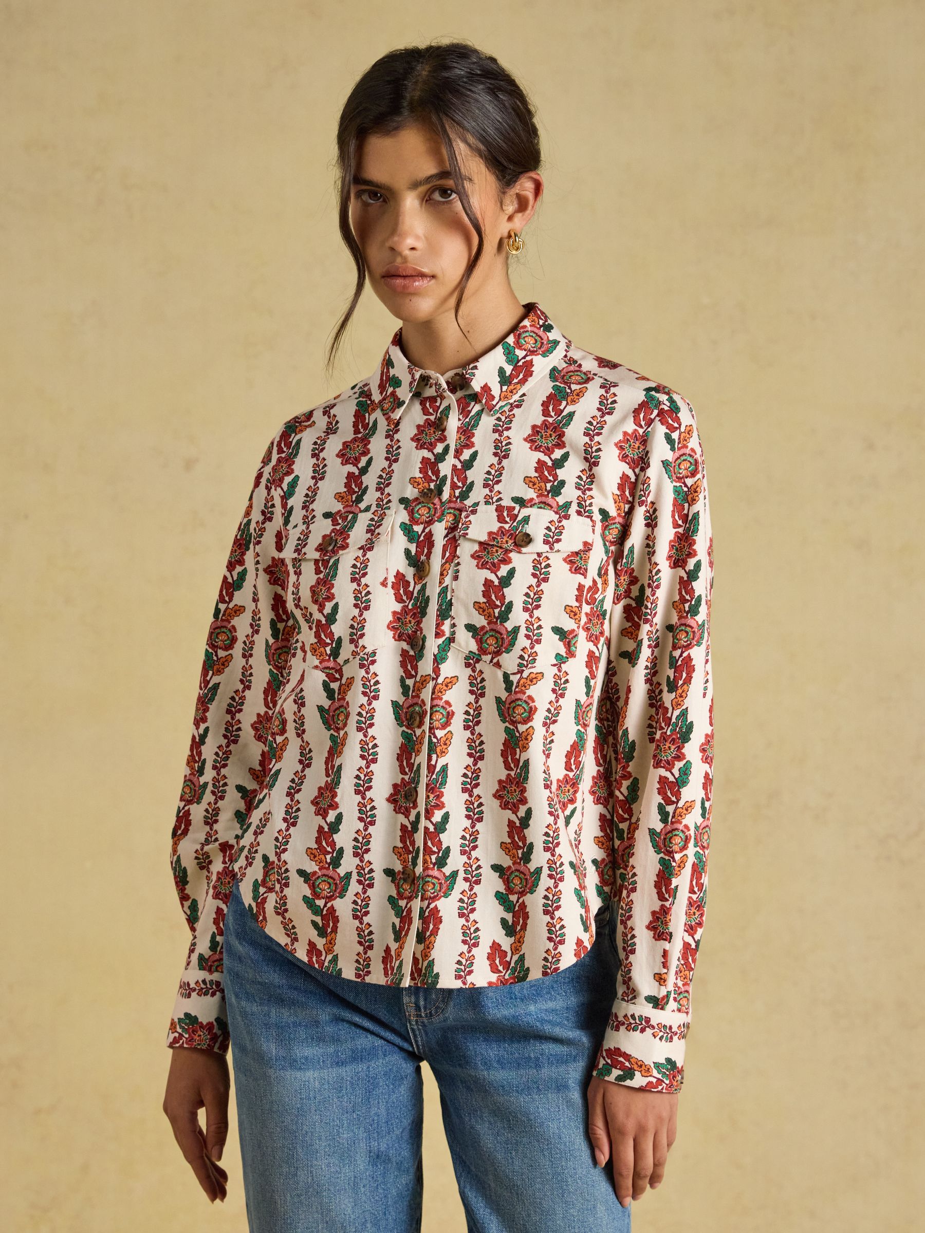 Evelyn Cream Floral Boxy Fit Shirt - Image 2 of 8