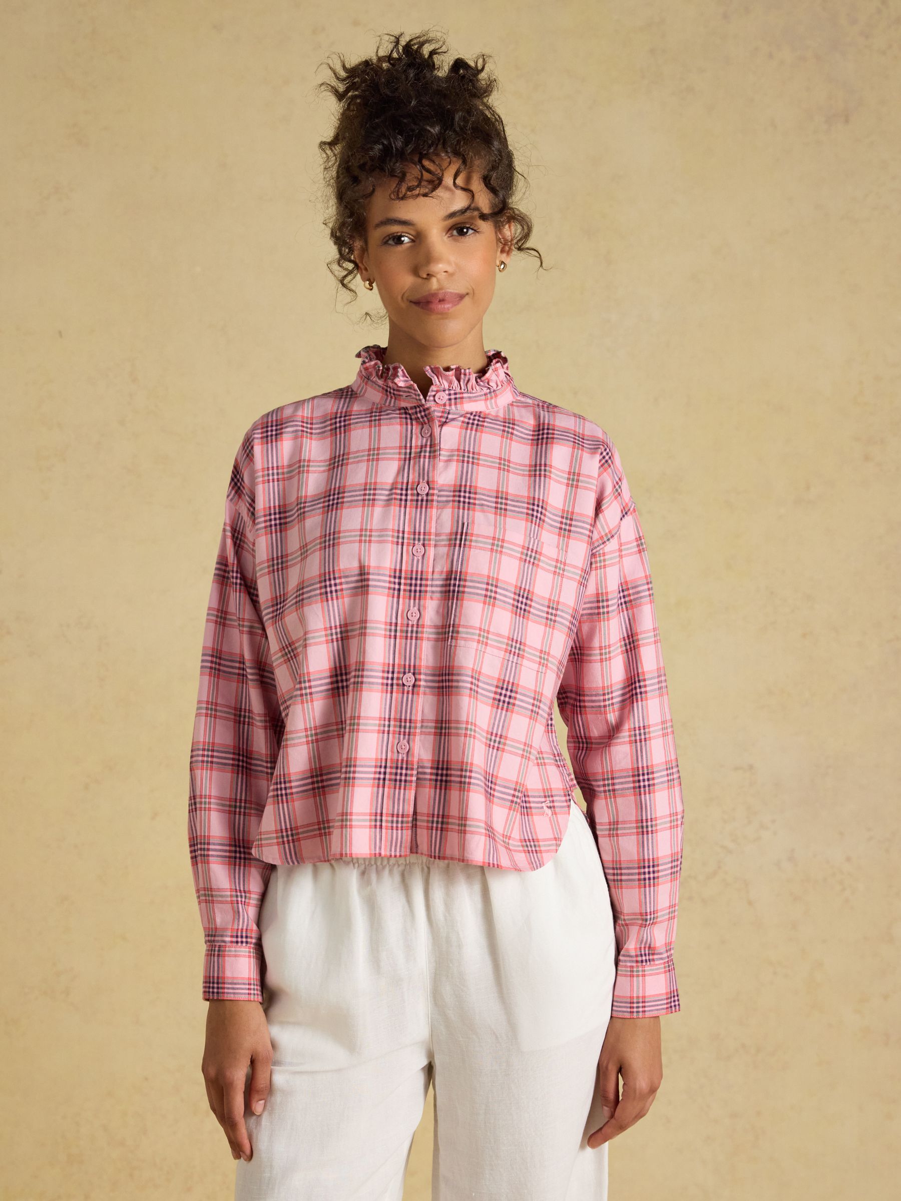Pink Check Cropped Oxford Shirt - Image 1 of 9