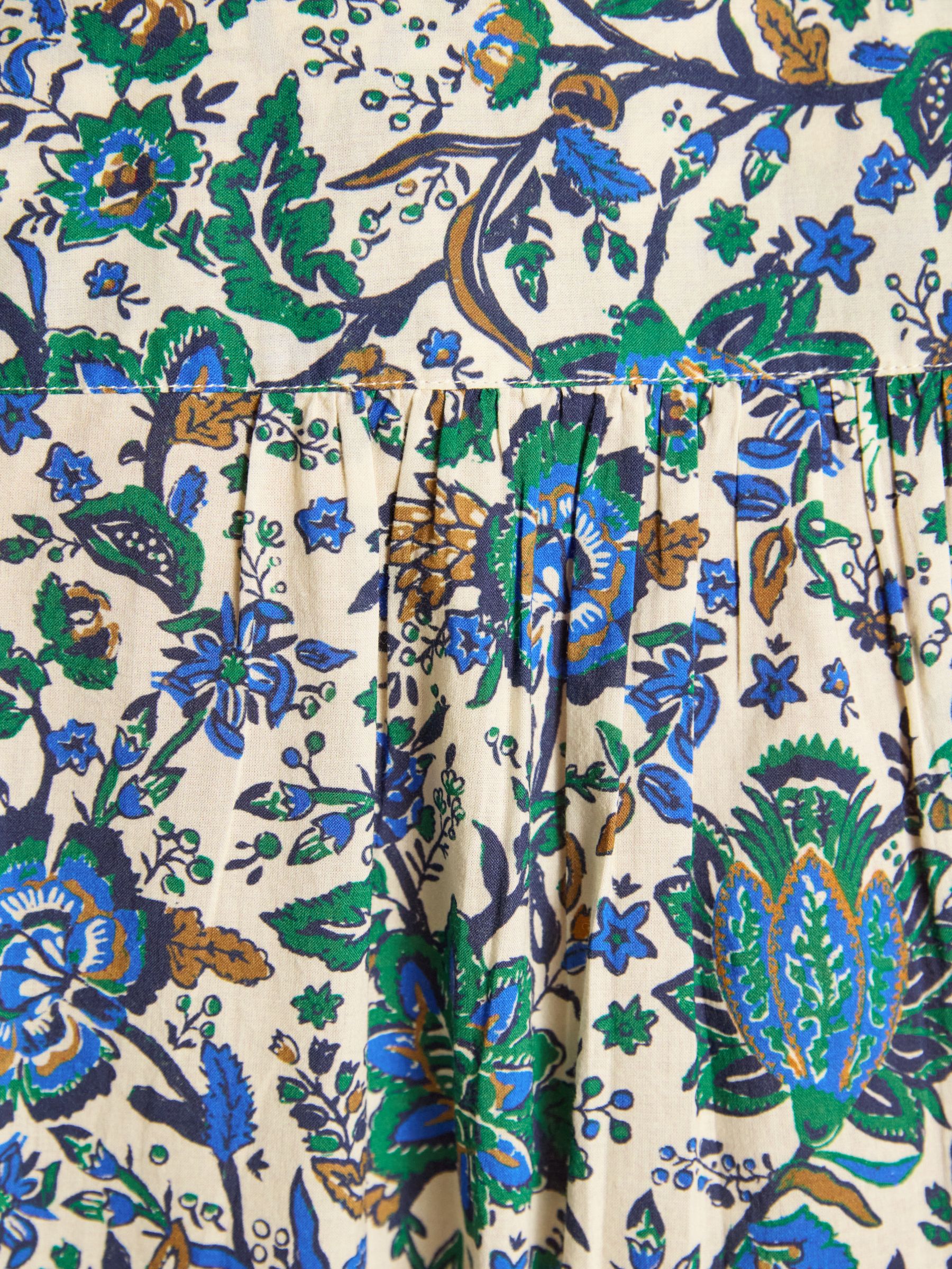 Melanie Blue & Green Floral Short Sleeve Frill Blouse - Image 4 of 5