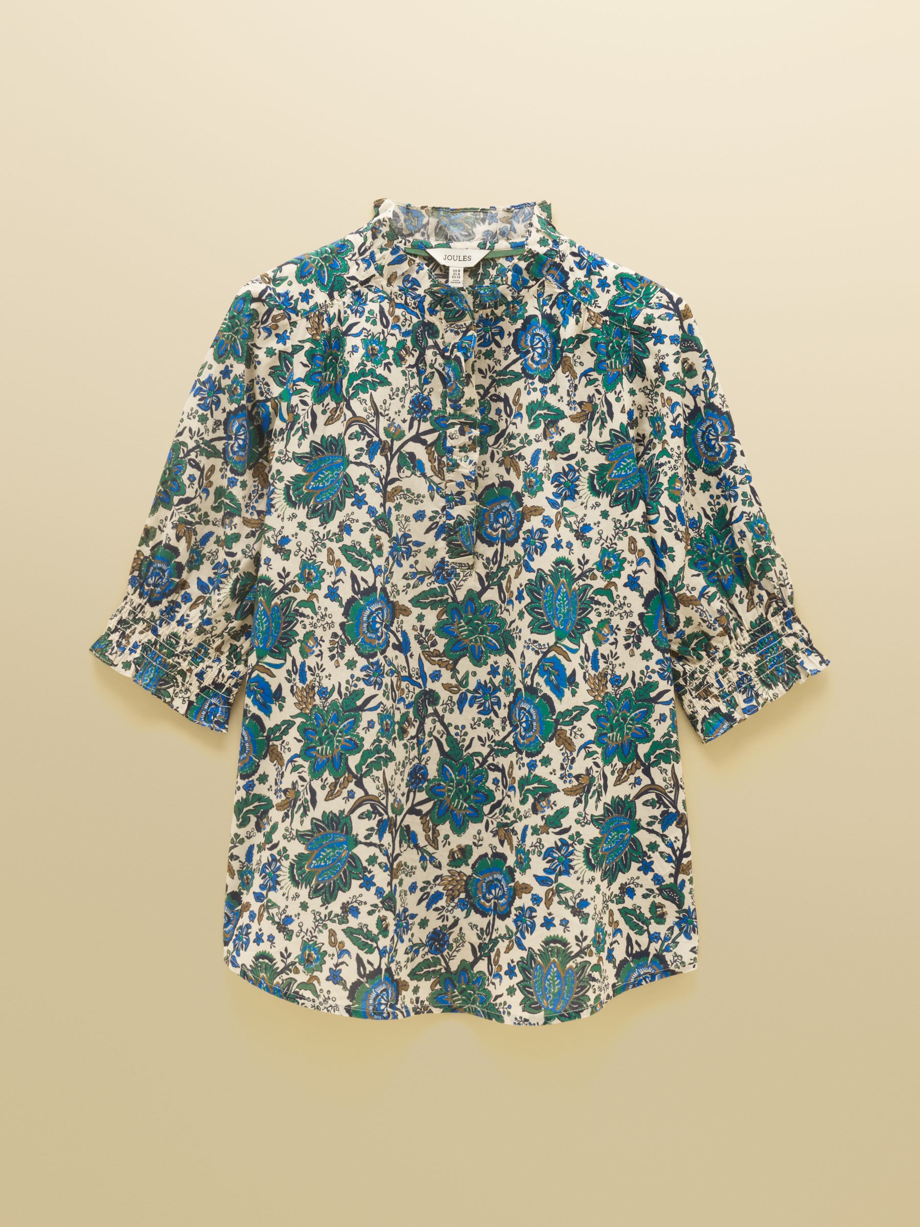 Melanie Blue & Green Floral Short Sleeve Frill Blouse - Image 5 of 5 Melanie Blue & Green Floral Short Sleeve Frill Blouse - Image 5 of 5