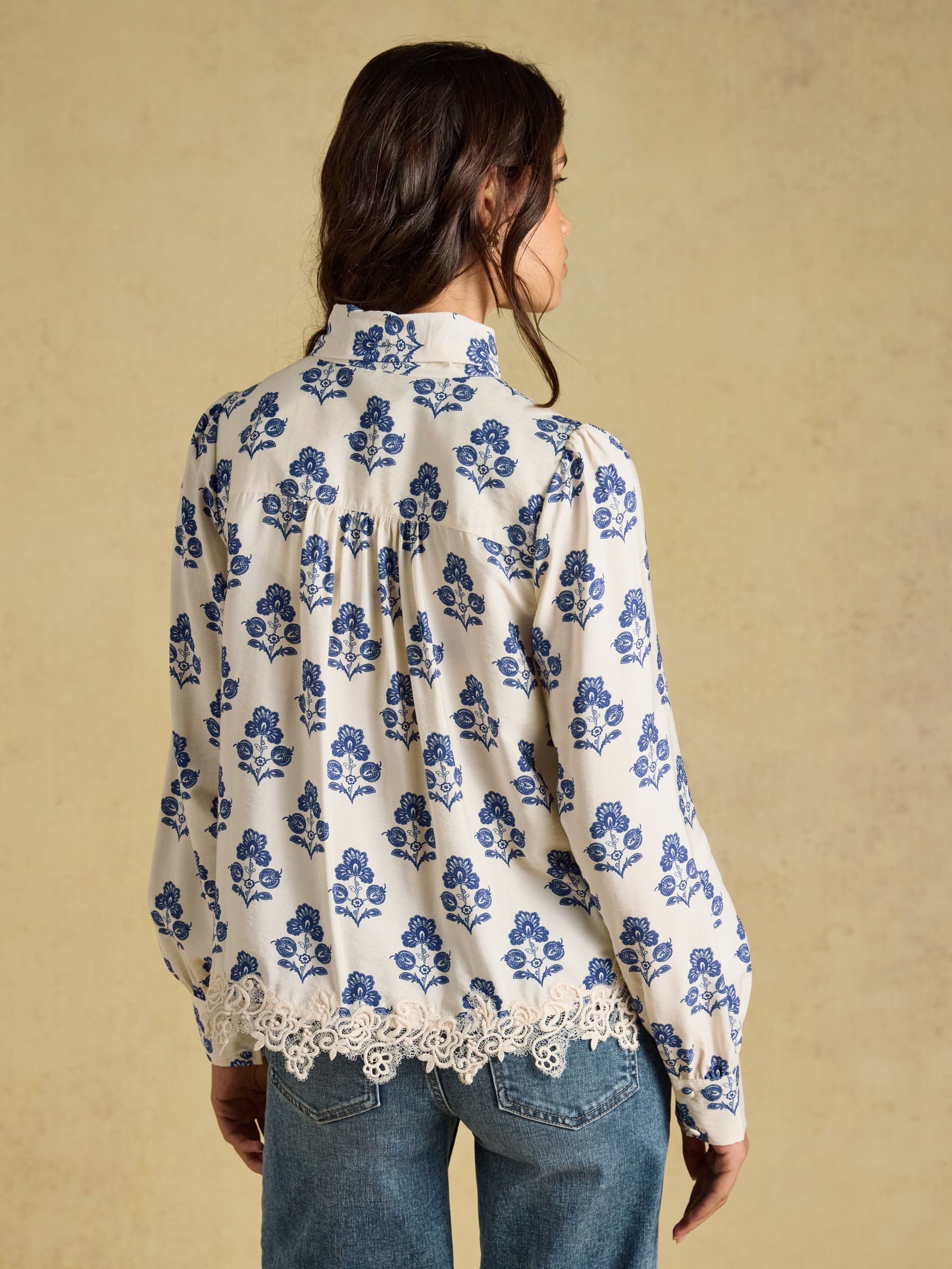 Juliet Cream Foulard Satin Lace Trim Blouse - Image 2 of 8