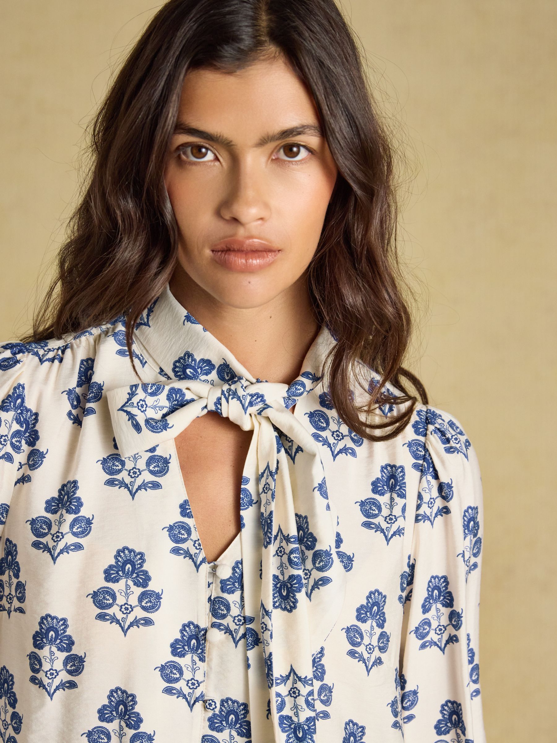 Juliet Cream Foulard Satin Lace Trim Blouse - Image 5 of 8
