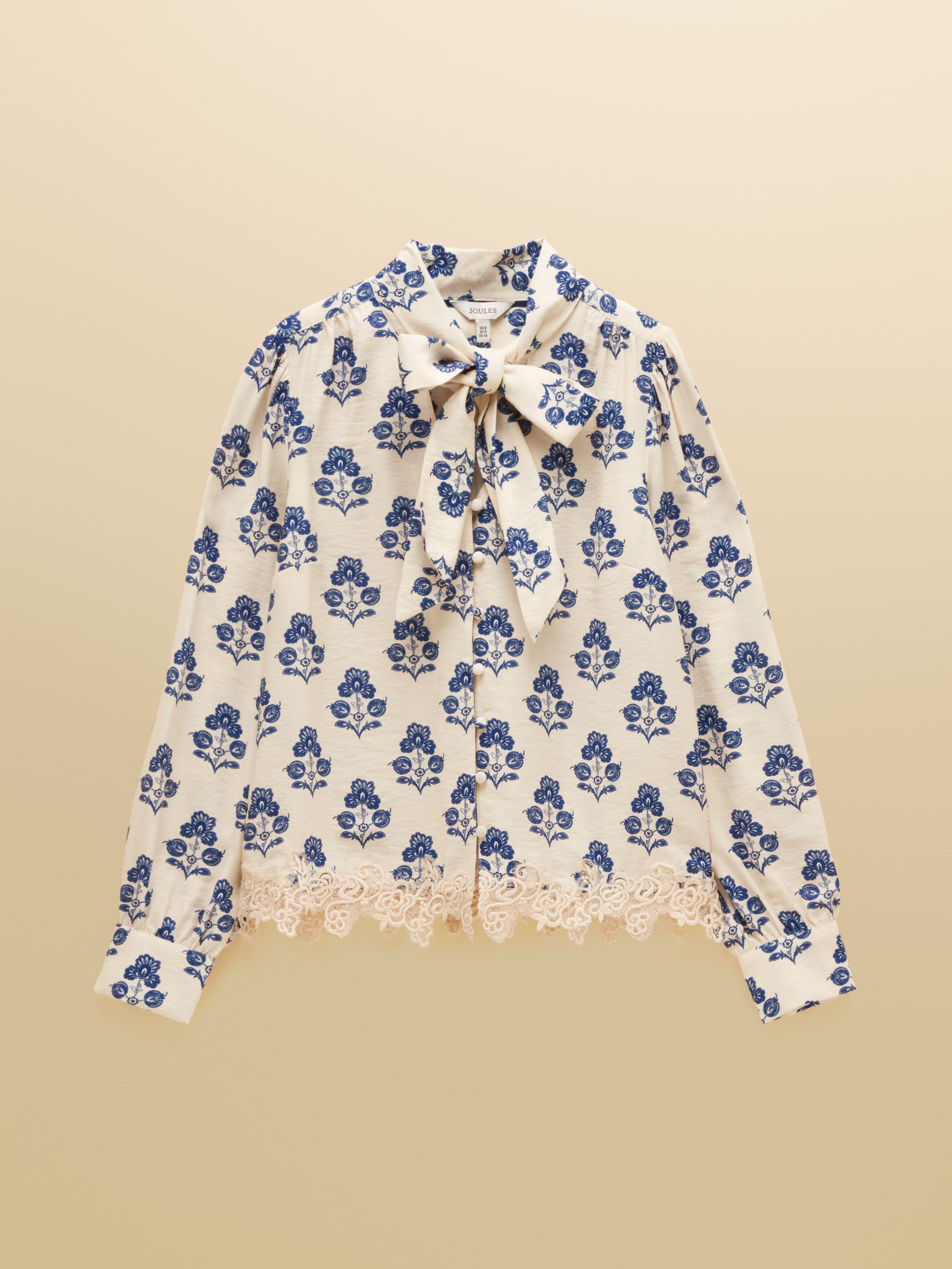 Juliet Cream Foulard Satin Lace Trim Blouse - Image 8 of 8